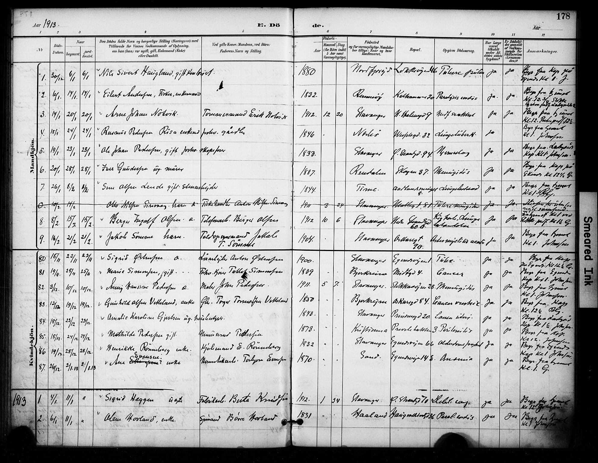 Domkirken sokneprestkontor, AV/SAST-A-101812/001/30/30BA/L0032: Parish register (official) no. A 31, 1896-1917, p. 178