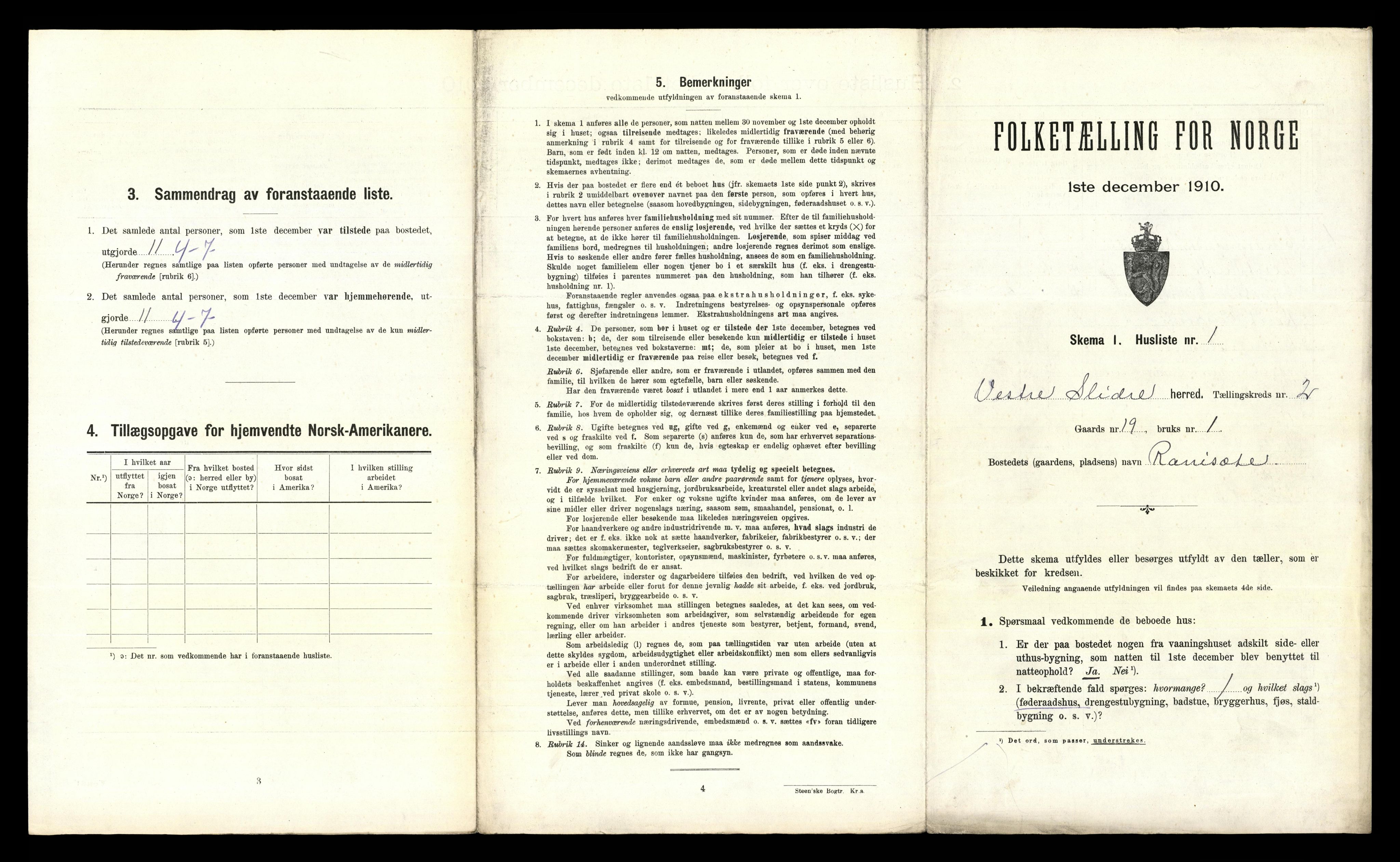 RA, 1910 census for Vestre Slidre, 1910, p. 153