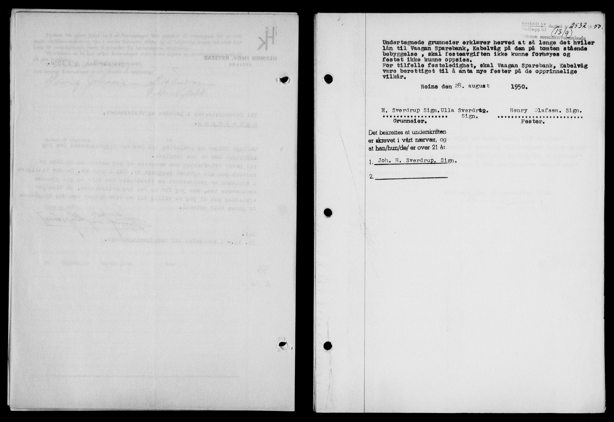 Lofoten sorenskriveri, SAT/A-0017/1/2/2C/L0024a: Mortgage book no. 24a, 1950-1950, Diary no: : 2532/1950