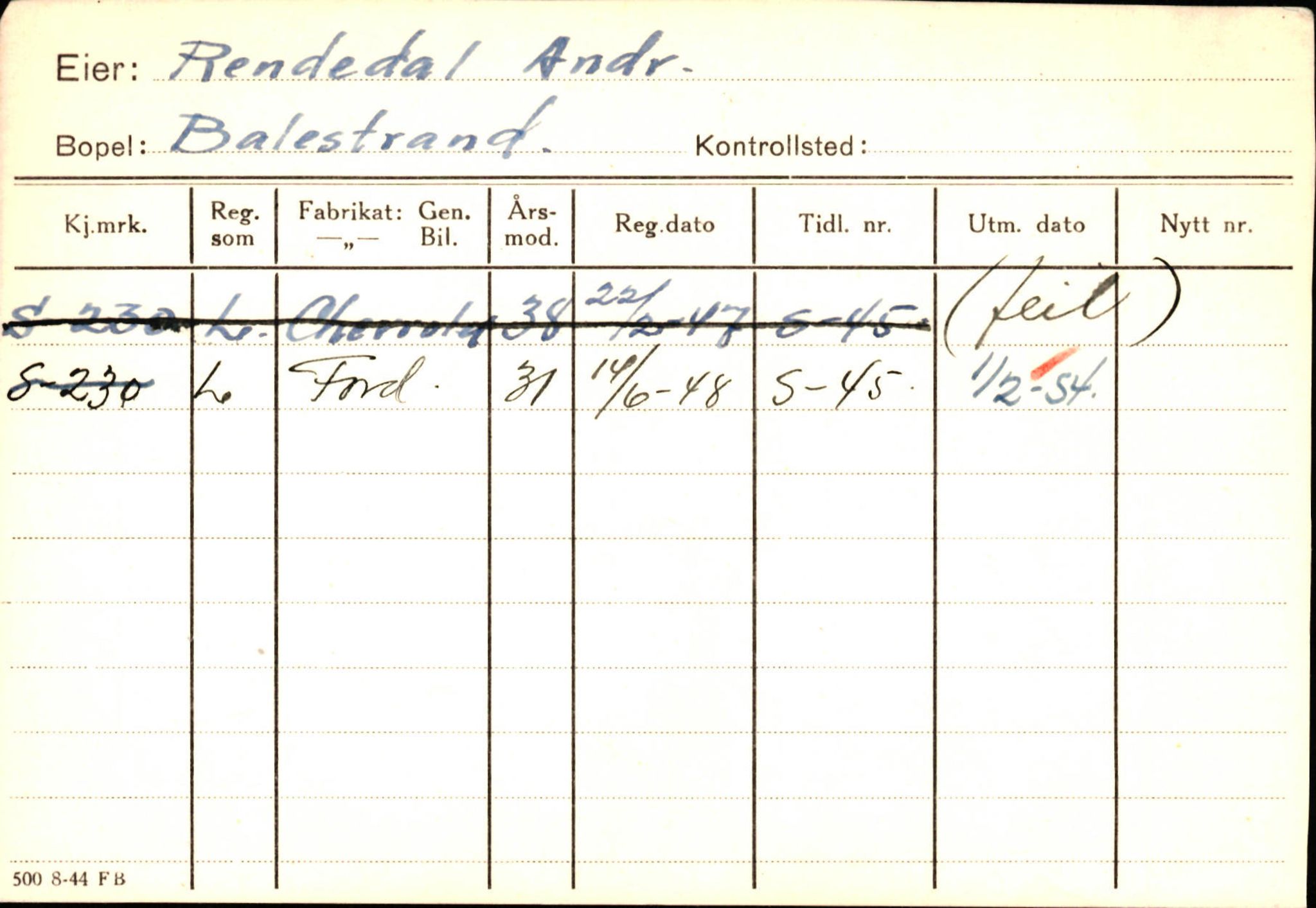 Statens vegvesen, Sogn og Fjordane vegkontor, SAB/A-5301/4/F/L0132: Eigarregister Askvoll A-Å. Balestrand A-Å, 1945-1975, p. 2222