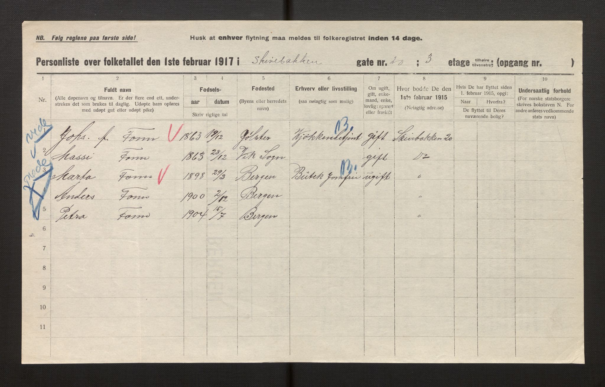 SAB, Municipal Census 1917 for Bergen, 1917, p. 34755