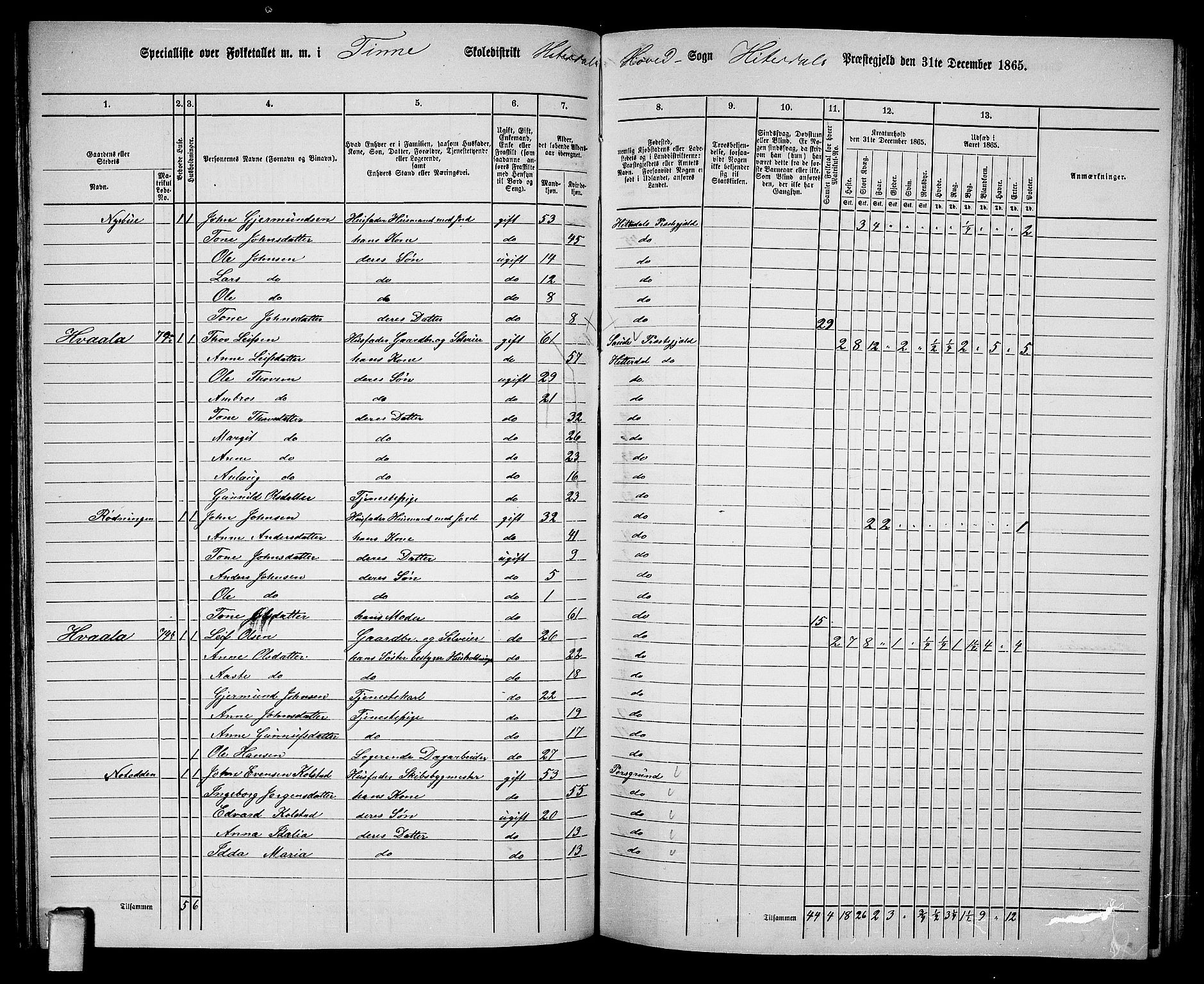 RA, 1865 census for Heddal, 1865, p. 71