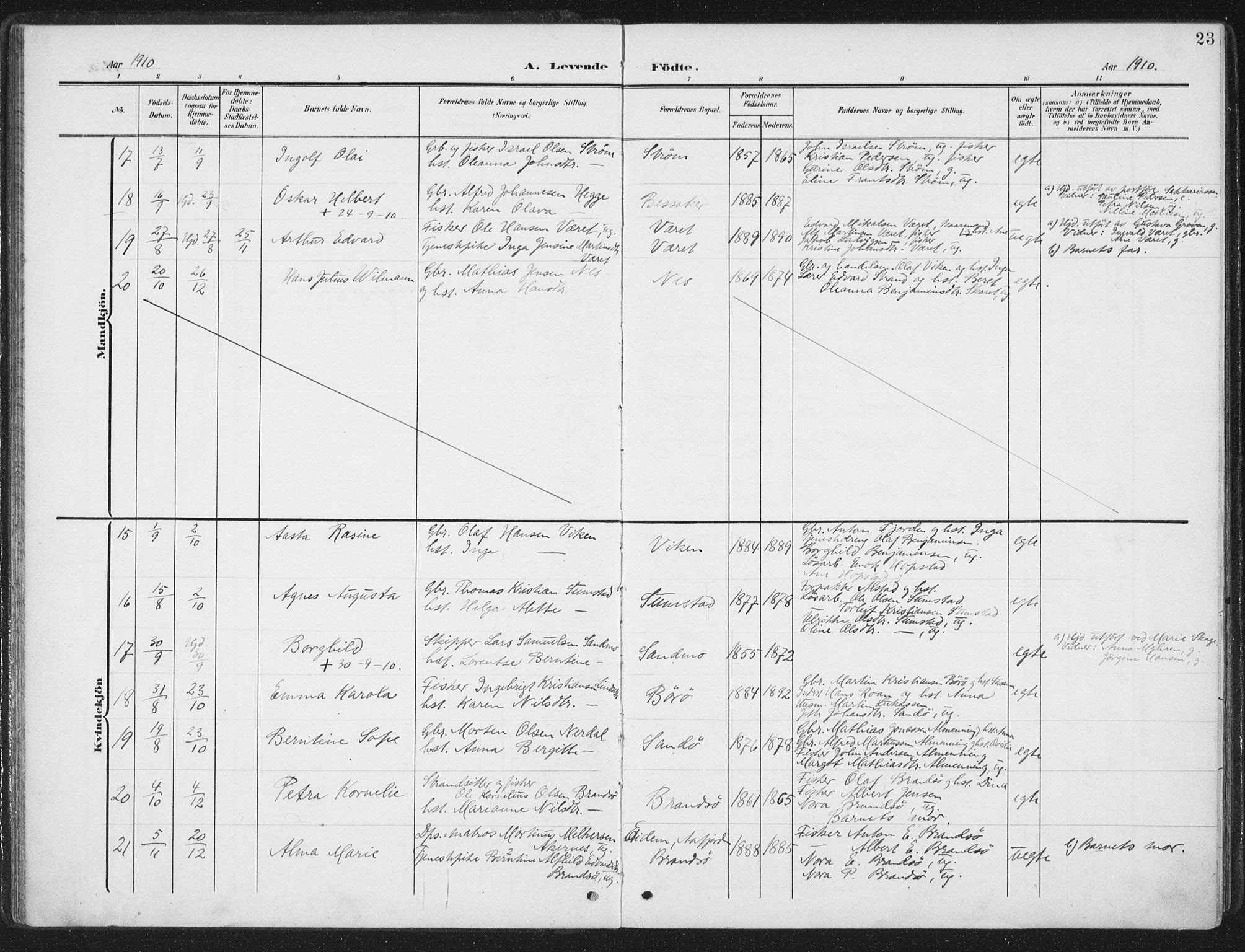 Ministerialprotokoller, klokkerbøker og fødselsregistre - Sør-Trøndelag, AV/SAT-A-1456/657/L0709: Parish register (official) no. 657A10, 1905-1919, p. 23