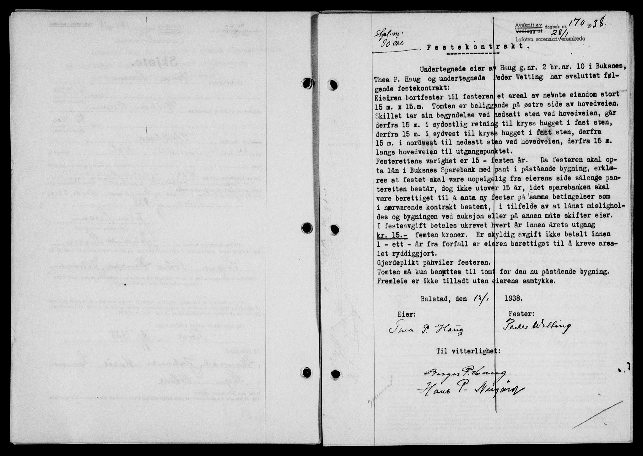 Lofoten sorenskriveri, SAT/A-0017/1/2/2C/L0003a: Mortgage book no. 3a, 1937-1938, Diary no: : 170/1938