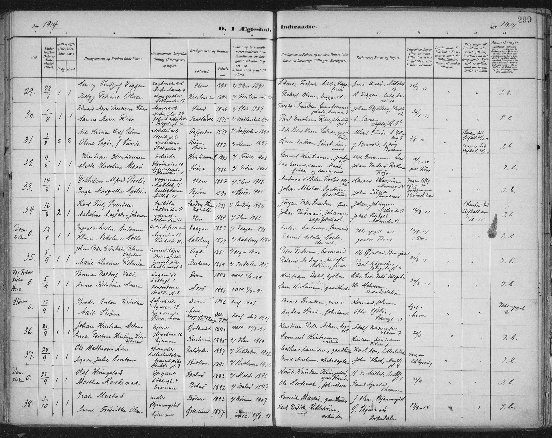 Ministerialprotokoller, klokkerbøker og fødselsregistre - Sør-Trøndelag, SAT/A-1456/603/L0167: Parish register (official) no. 603A06, 1896-1932, p. 299