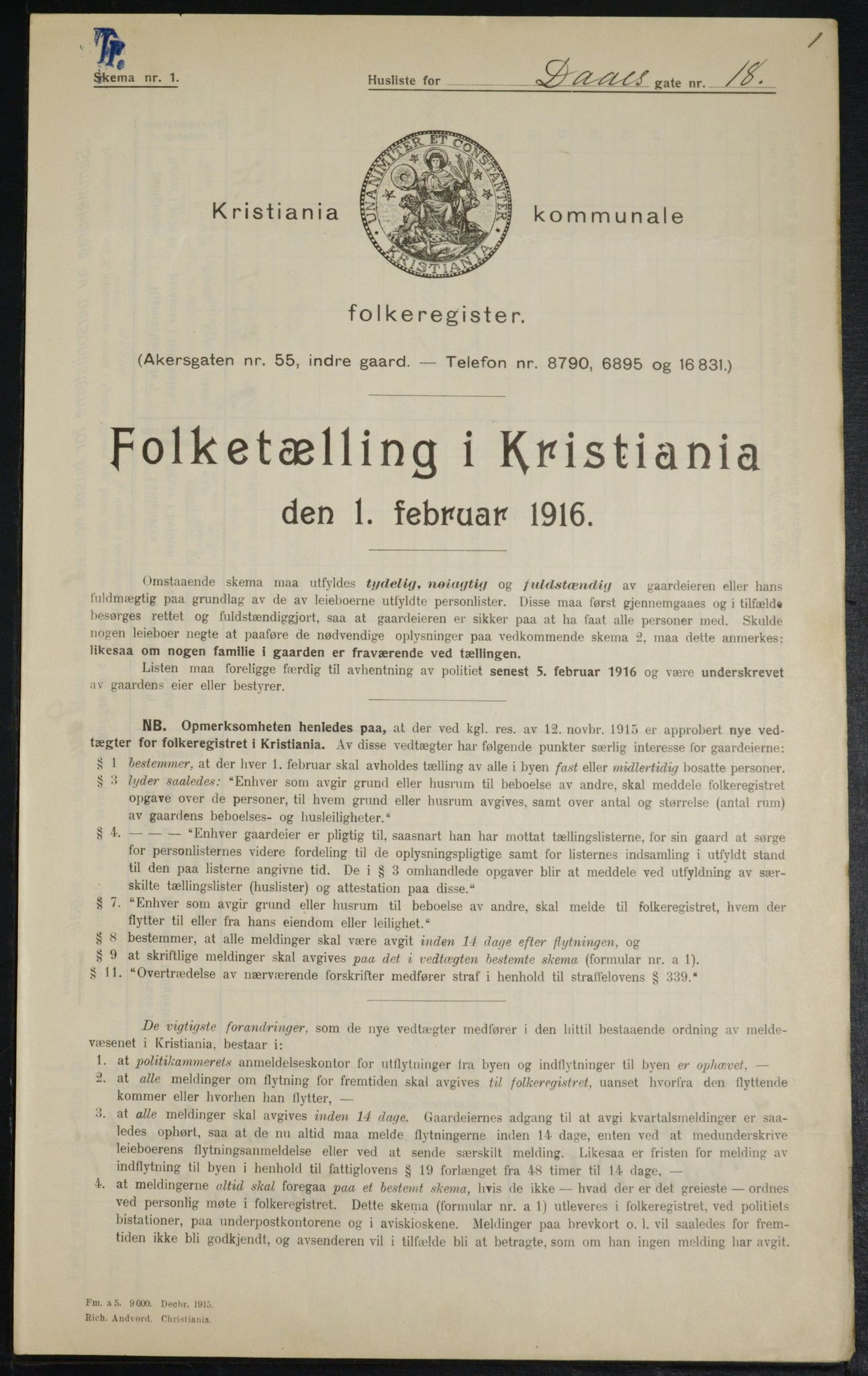 OBA, Municipal Census 1916 for Kristiania, 1916, p. 18175