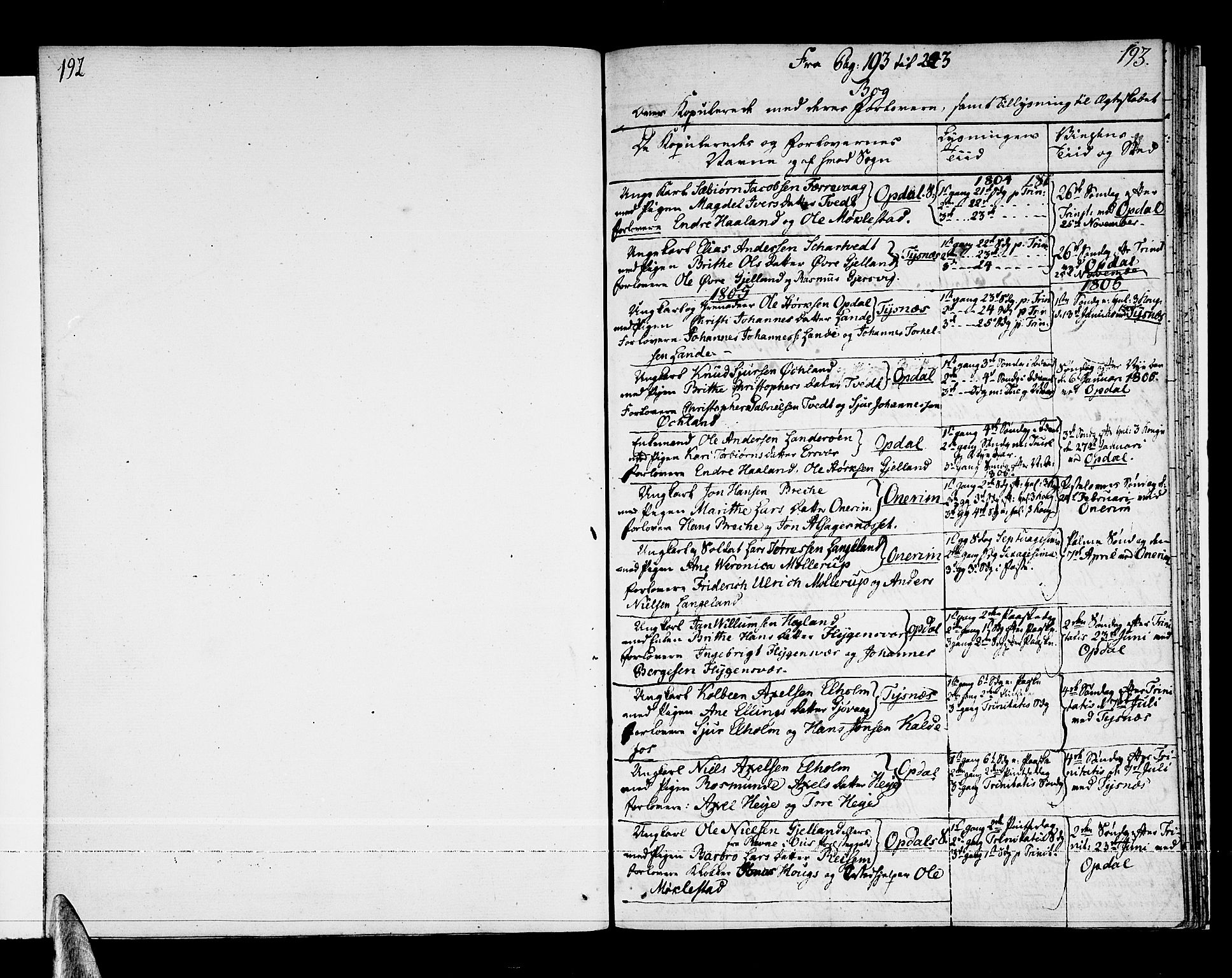 Tysnes sokneprestembete, SAB/A-78601/H/Haa: Parish register (official) no. A 6, 1804-1816, p. 192-193