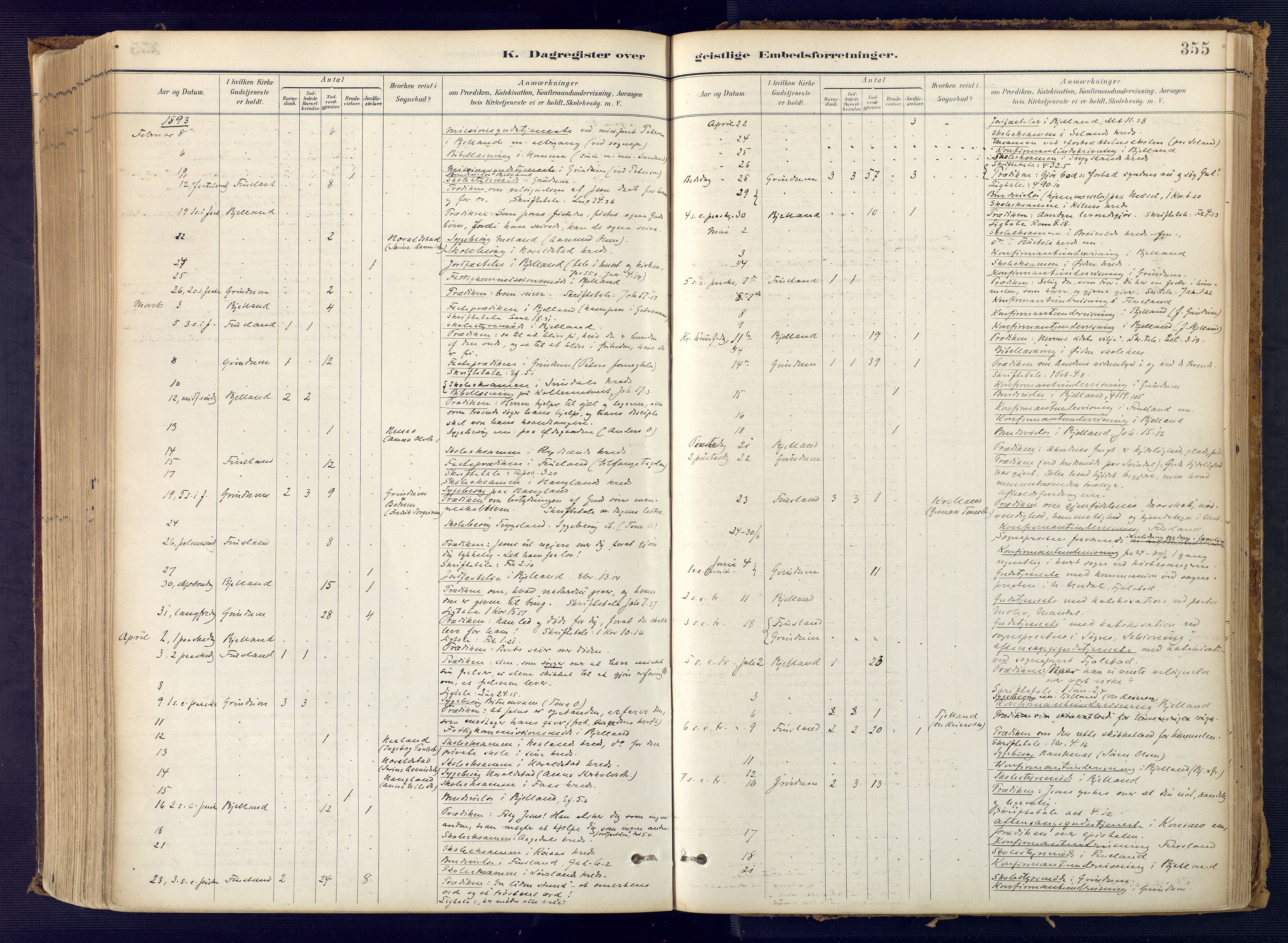 Bjelland sokneprestkontor, SAK/1111-0005/F/Fa/Faa/L0004: Parish register (official) no. A 4, 1887-1923, p. 355