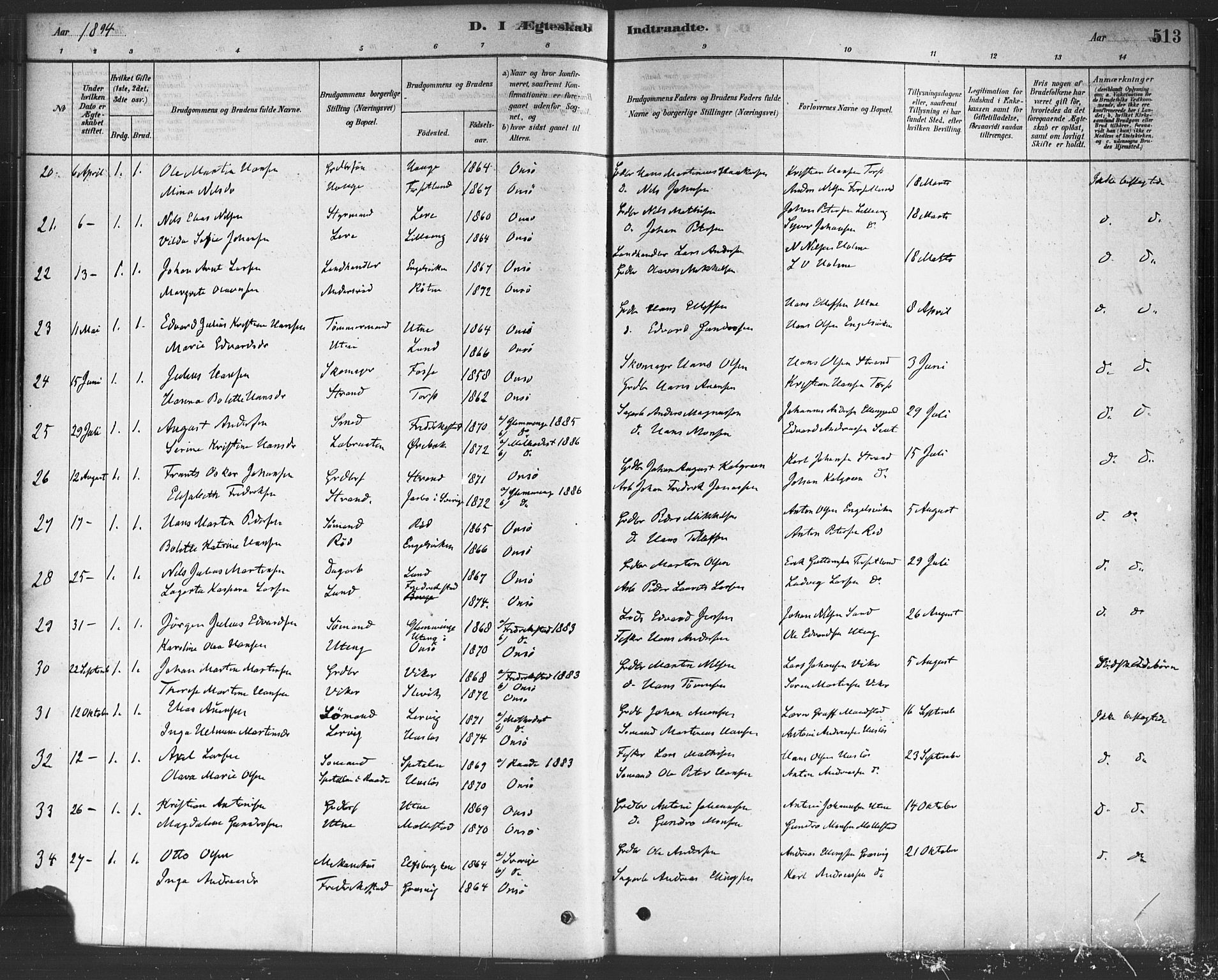 Onsøy prestekontor Kirkebøker, SAO/A-10914/F/Fa/L0006: Parish register (official) no. I 6, 1878-1898, p. 513
