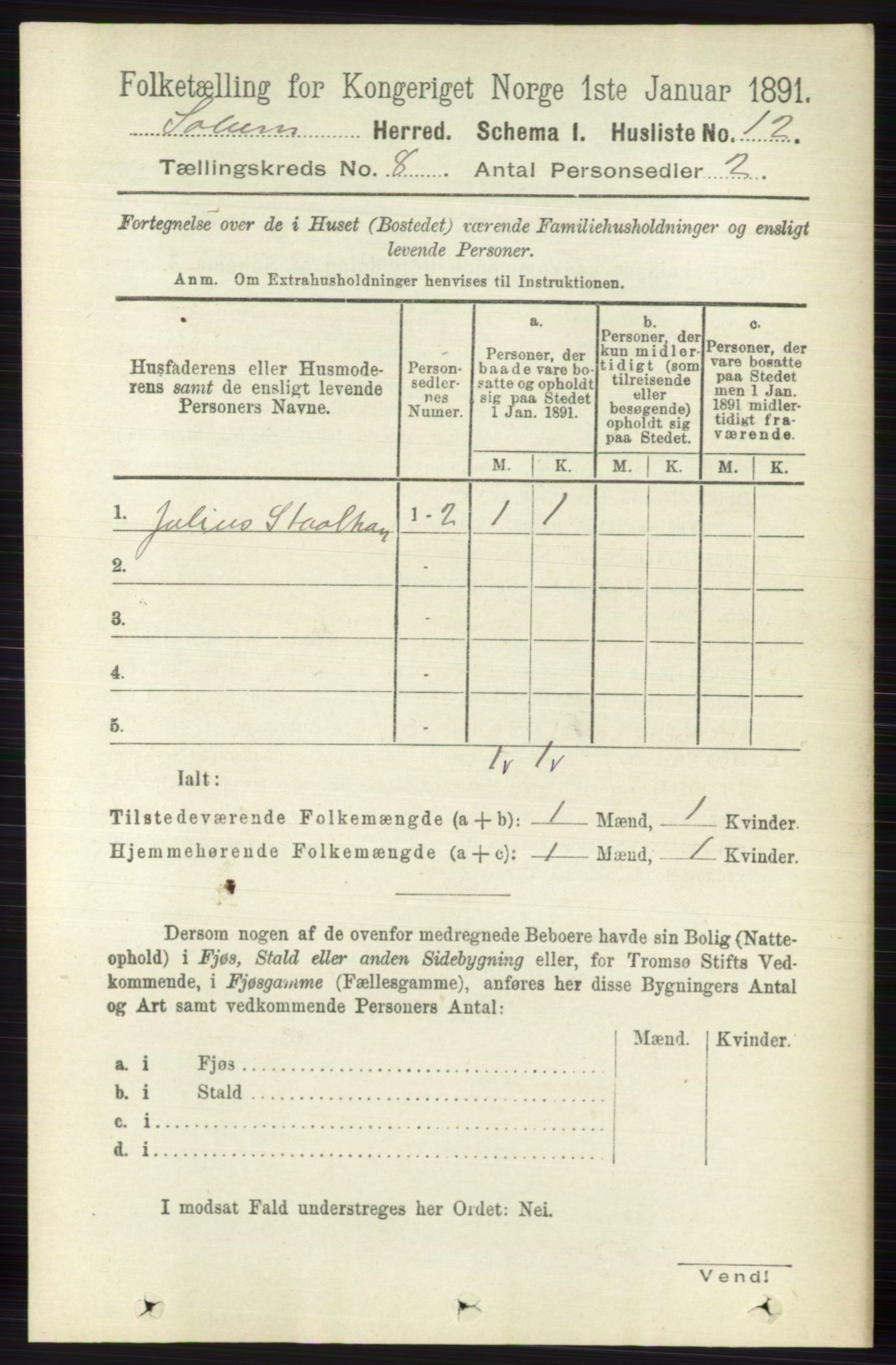 RA, 1891 census for 0818 Solum, 1891, p. 4039