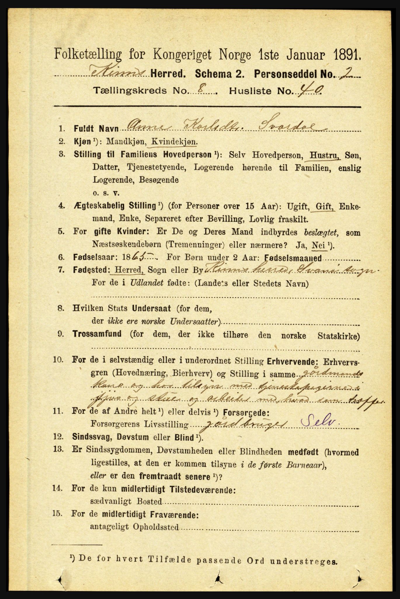RA, 1891 census for 1437 Kinn, 1891, p. 3360