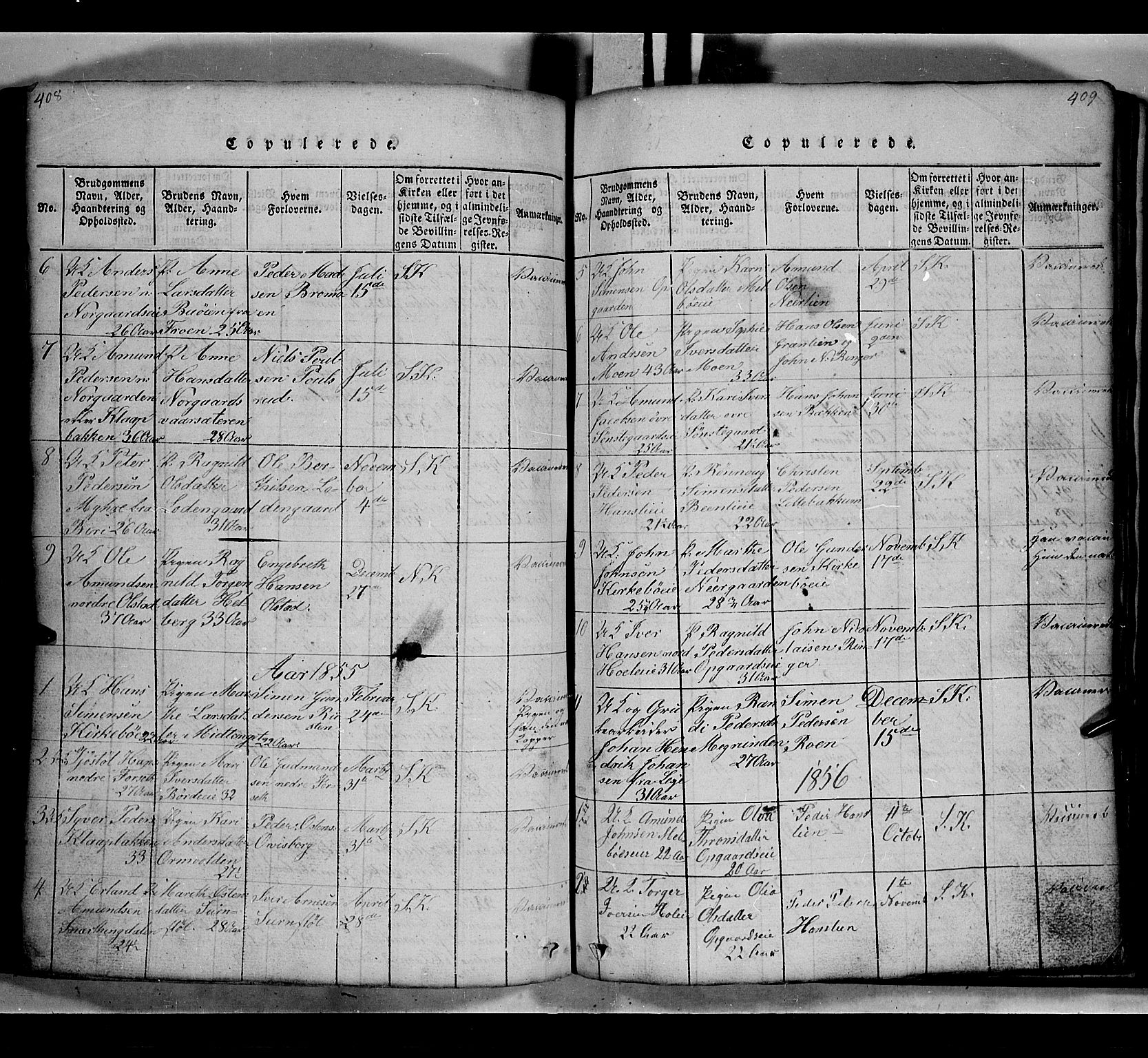 Gausdal prestekontor, SAH/PREST-090/H/Ha/Hab/L0002: Parish register (copy) no. 2, 1818-1874, p. 408-409