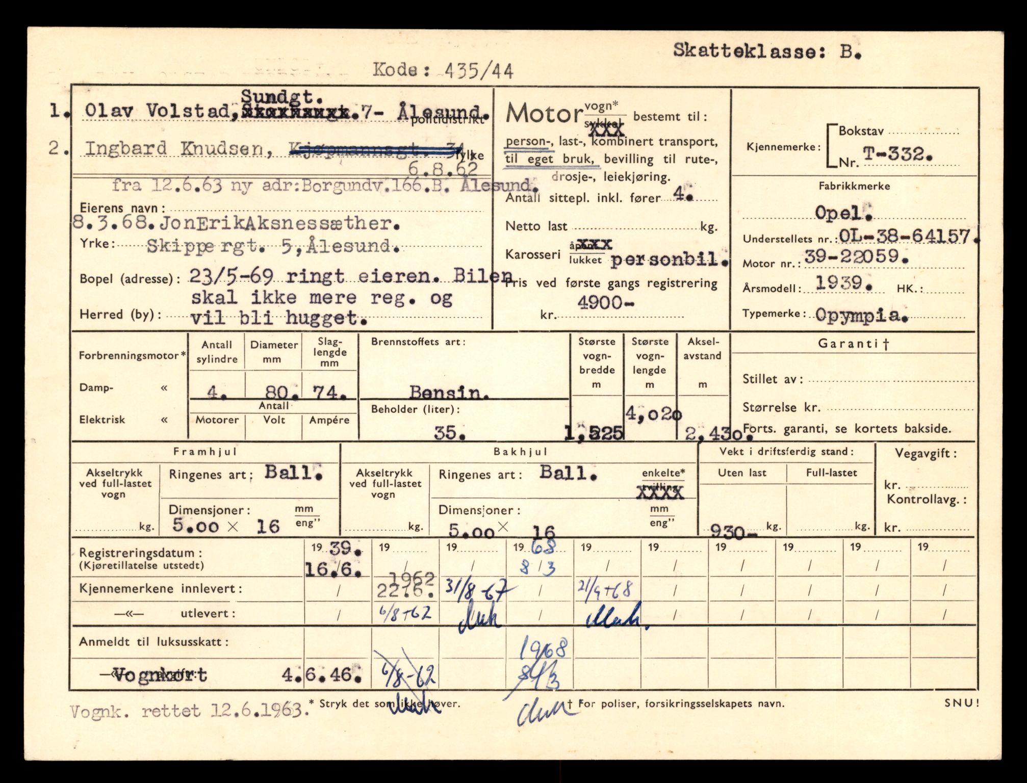 Møre og Romsdal vegkontor - Ålesund trafikkstasjon, AV/SAT-A-4099/F/Fe/L0003: Registreringskort for kjøretøy T 232 - T 340, 1927-1998, p. 2580