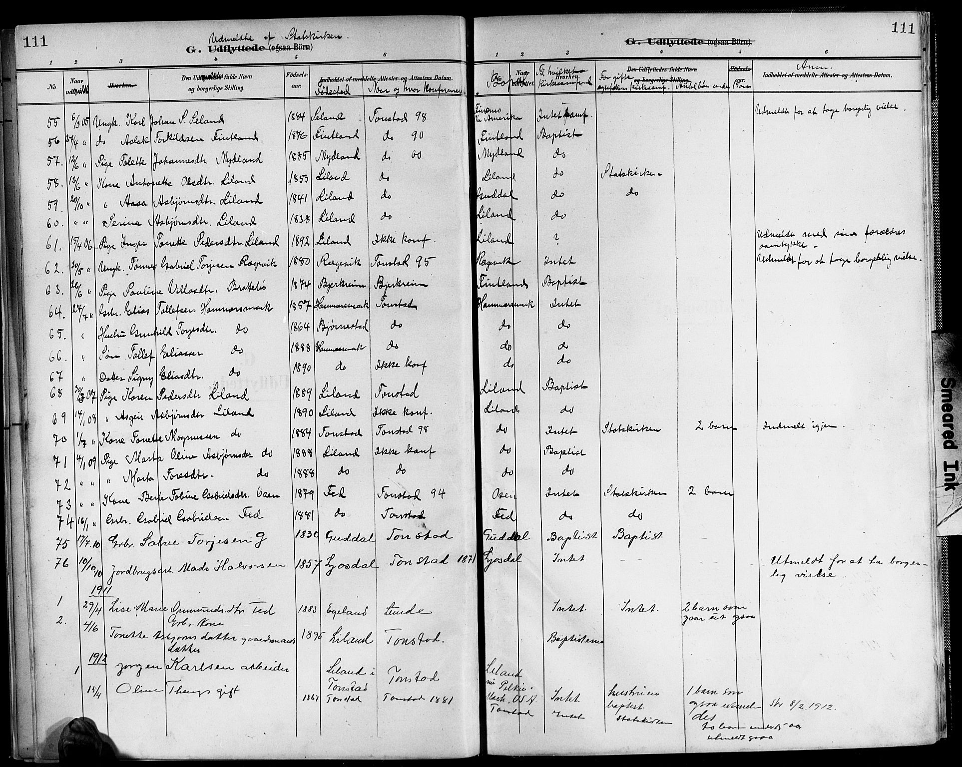 Sirdal sokneprestkontor, SAK/1111-0036/F/Fb/Fbb/L0004: Parish register (copy) no. B 4, 1895-1916, p. 111