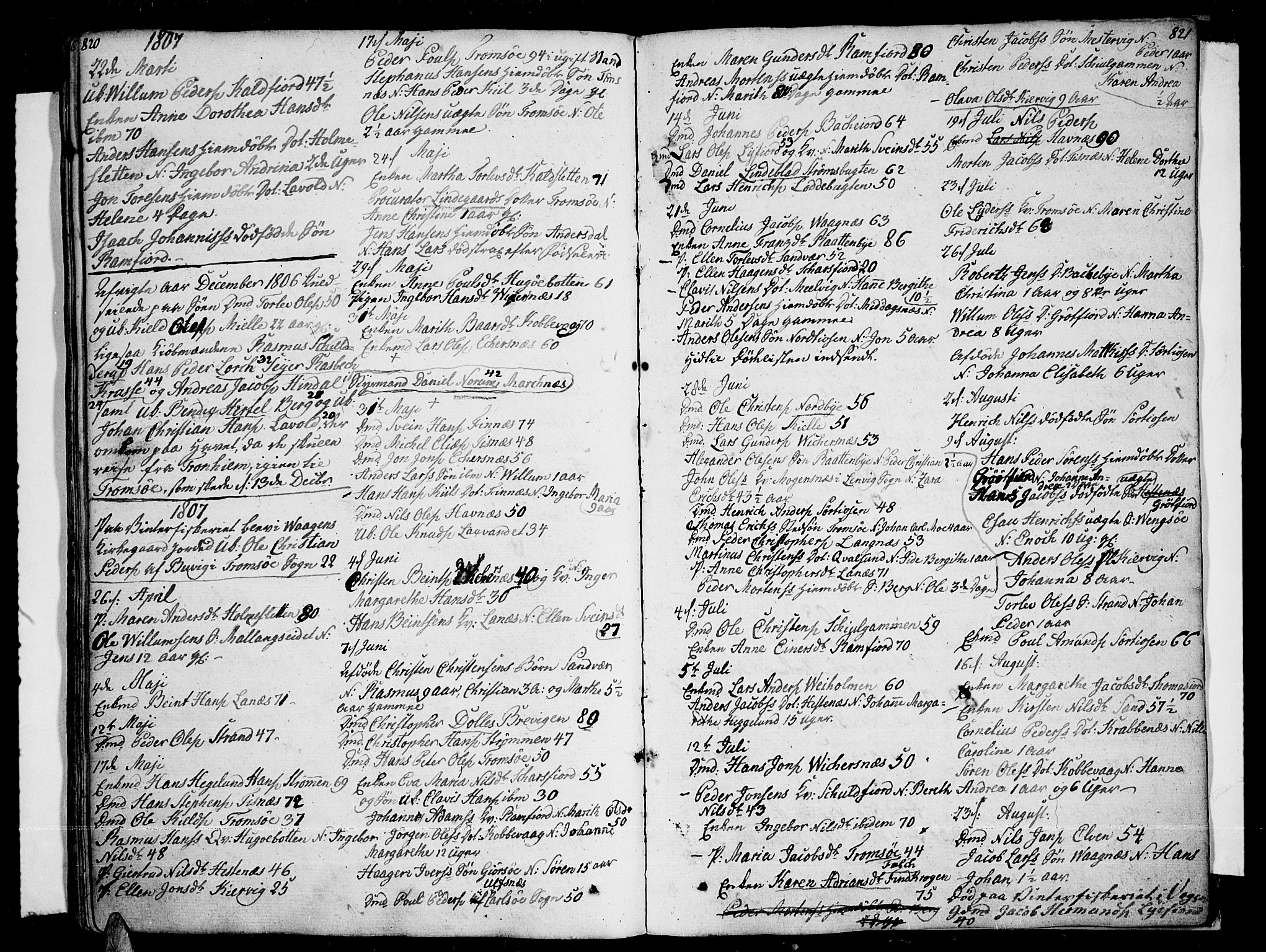 Tromsø sokneprestkontor/stiftsprosti/domprosti, AV/SATØ-S-1343/G/Ga/L0006kirke: Parish register (official) no. 6, 1806-1821, p. 820-821