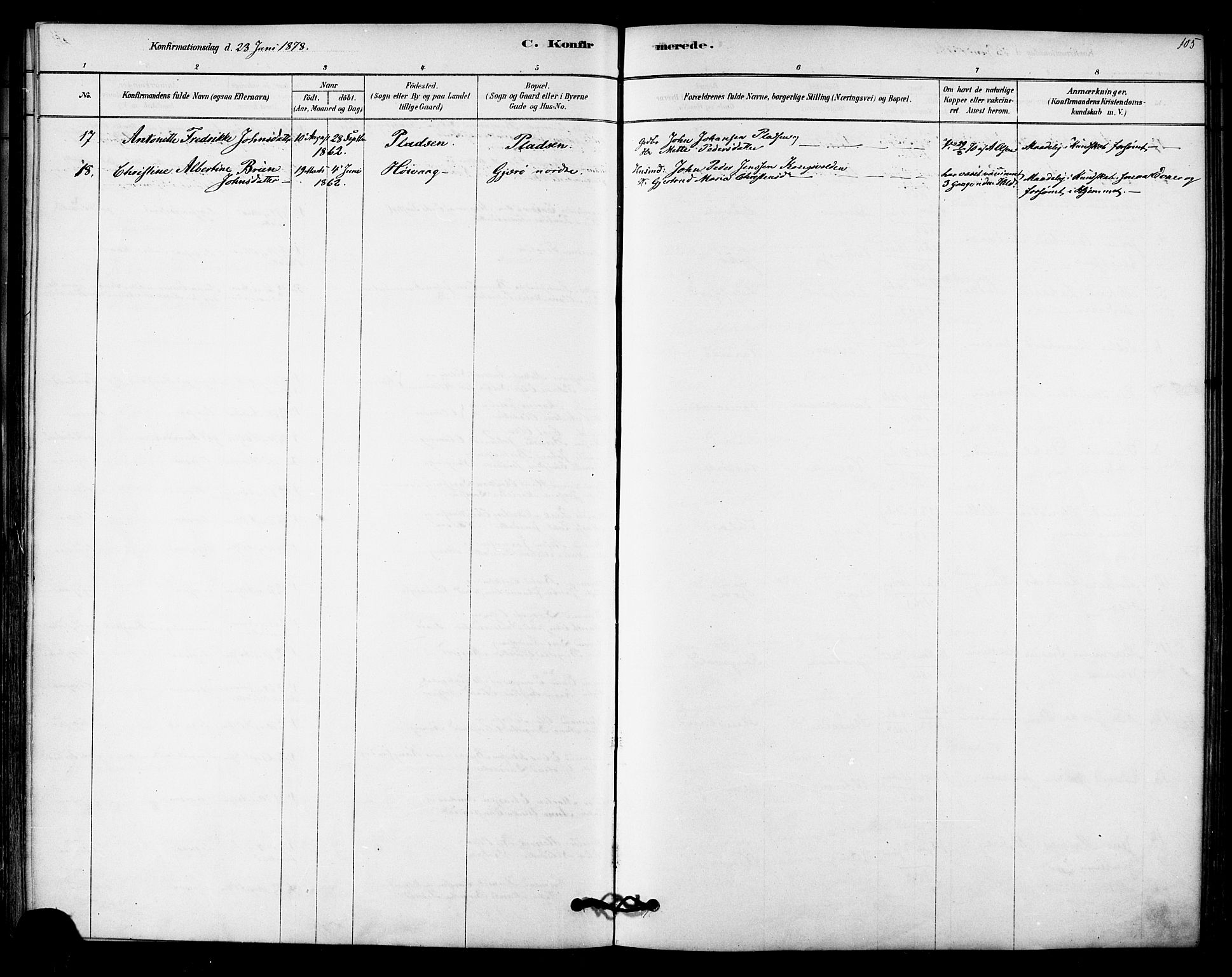 Ministerialprotokoller, klokkerbøker og fødselsregistre - Nordland, AV/SAT-A-1459/841/L0609: Parish register (official) no. 841A12, 1878-1901, p. 105