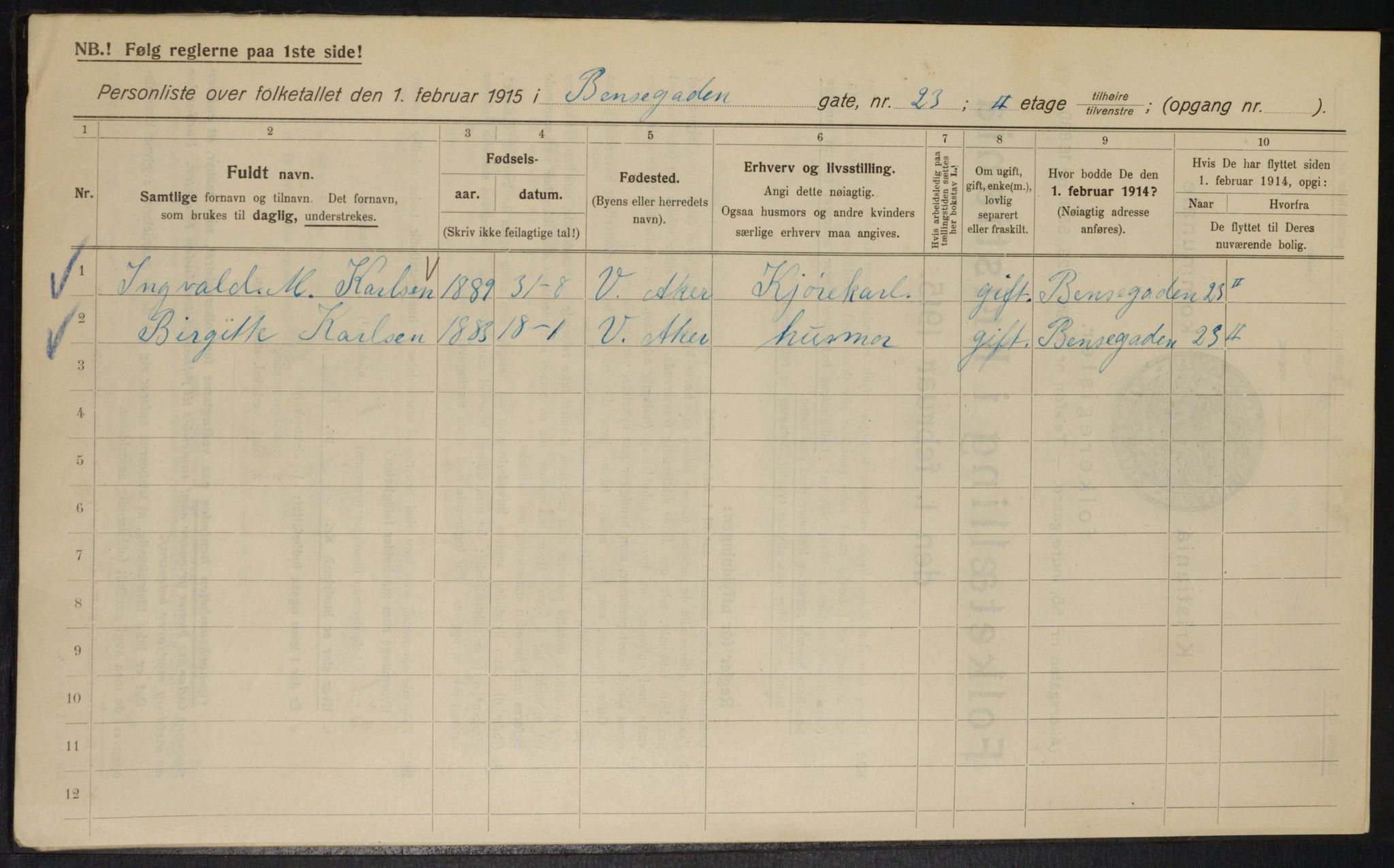 OBA, Municipal Census 1915 for Kristiania, 1915, p. 3736