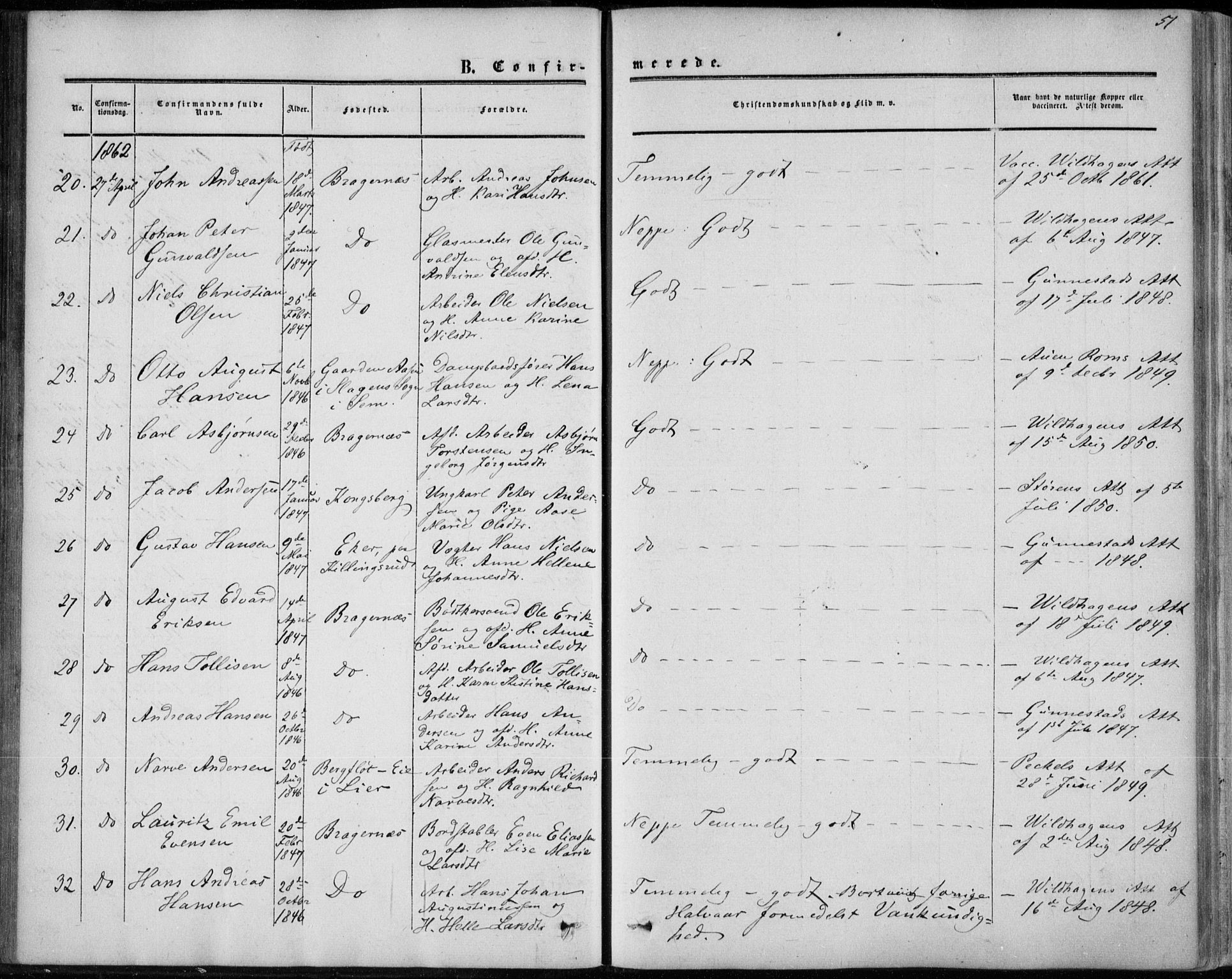 Bragernes kirkebøker, AV/SAKO-A-6/F/Fc/L0002: Parish register (official) no. III 2, 1854-1865, p. 51