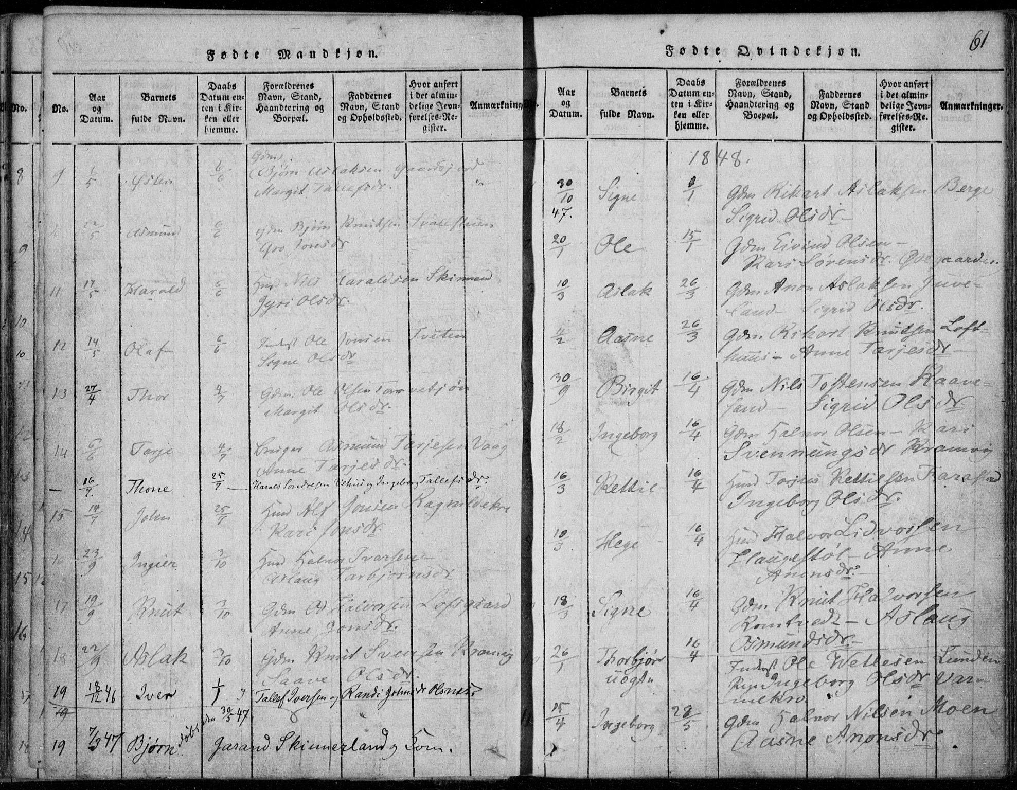 Rauland kirkebøker, SAKO/A-292/F/Fa/L0001: Parish register (official) no. 1, 1814-1859, p. 61