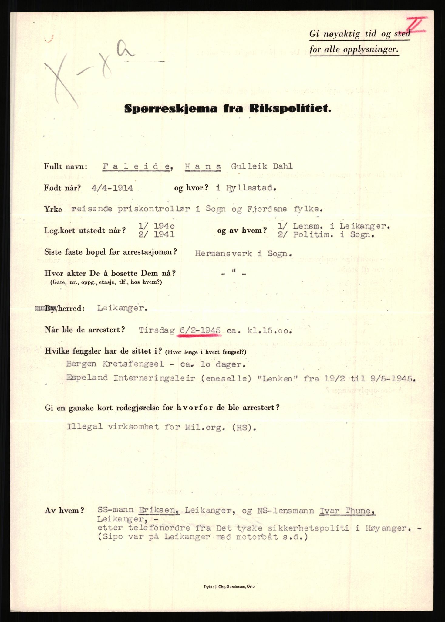 Rikspolitisjefen, AV/RA-S-1560/L/L0004: Eriksen, Alf - Geving, Øivind, 1940-1945, p. 315