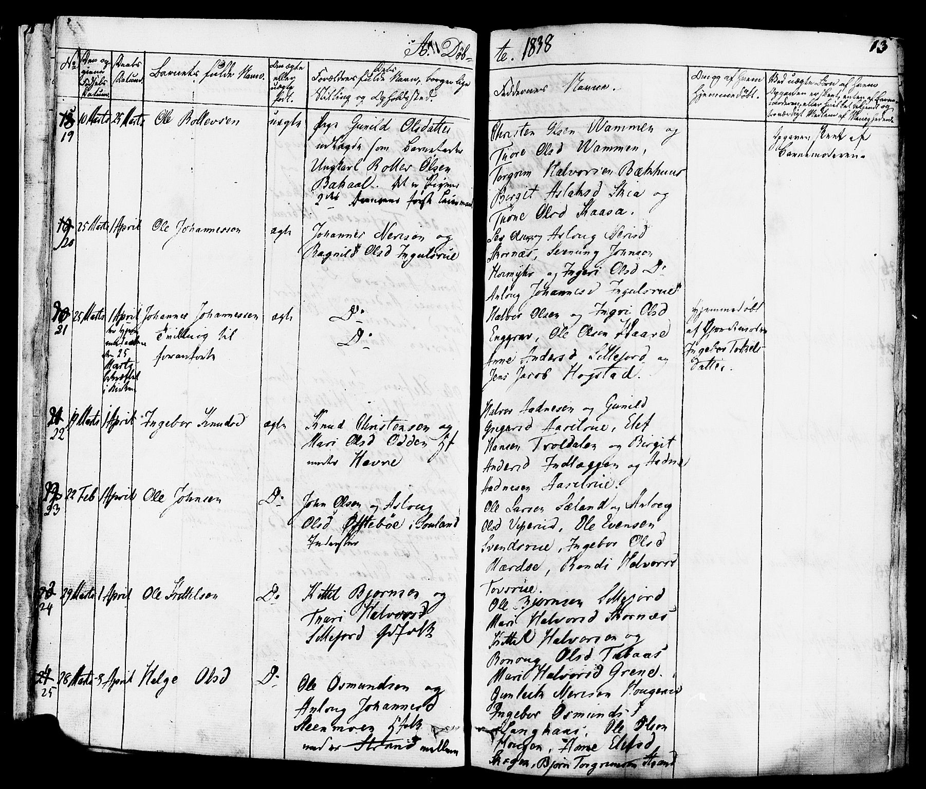 Heddal kirkebøker, AV/SAKO-A-268/F/Fa/L0006: Parish register (official) no. I 6, 1837-1854, p. 13