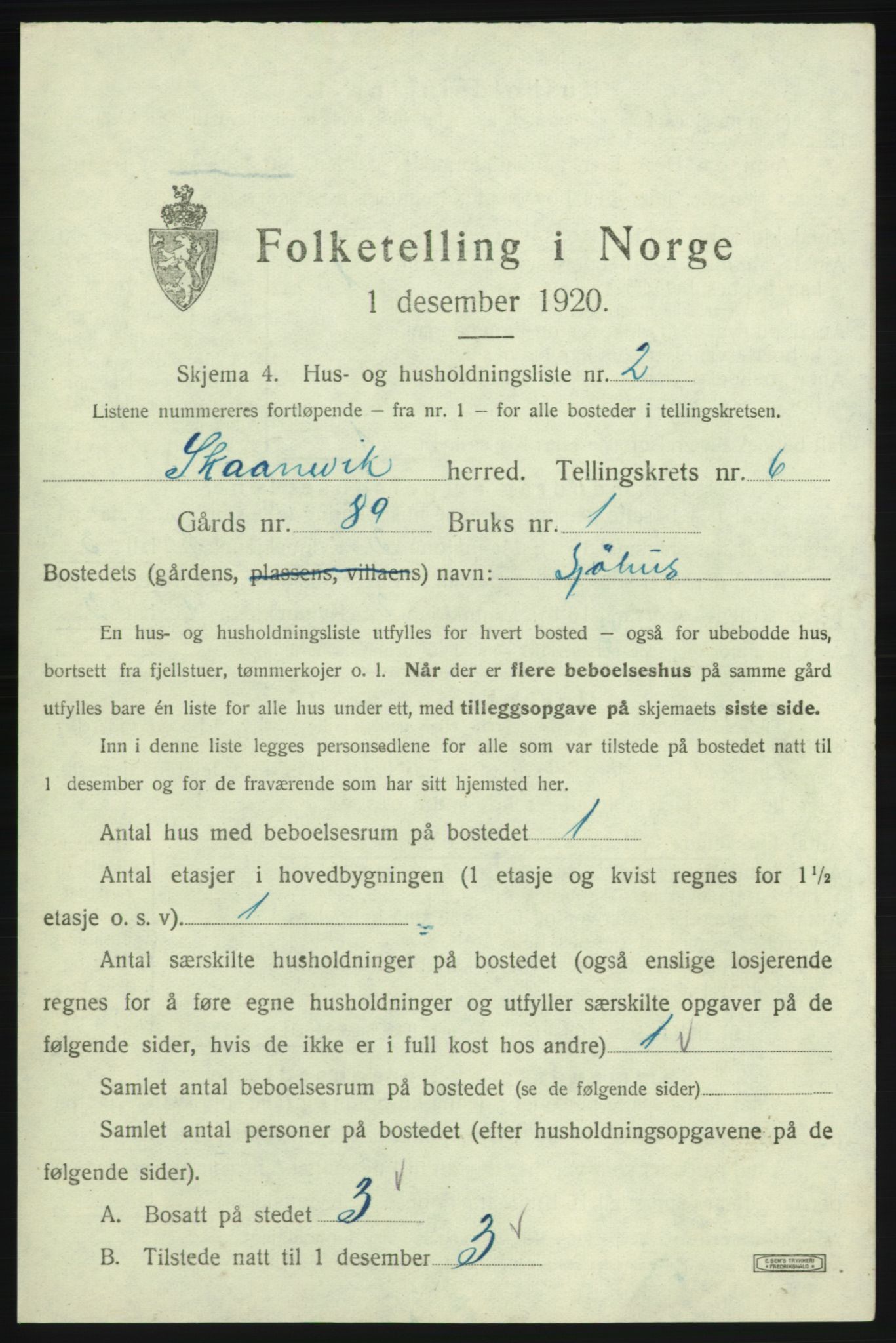 SAB, 1920 census for Skånevik, 1920, p. 818