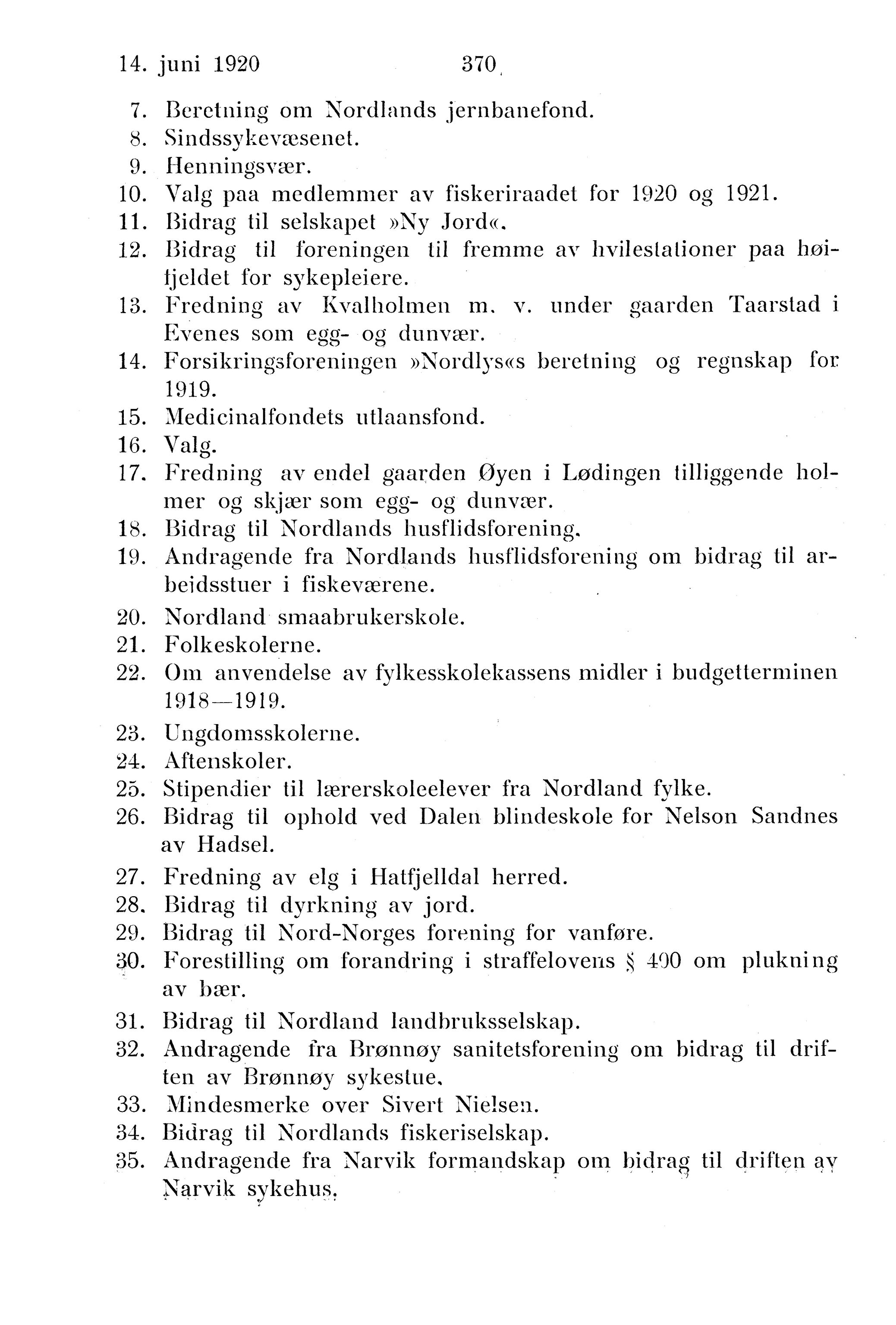 Nordland Fylkeskommune. Fylkestinget, AIN/NFK-17/176/A/Ac/L0043: Fylkestingsforhandlinger 1920, 1920