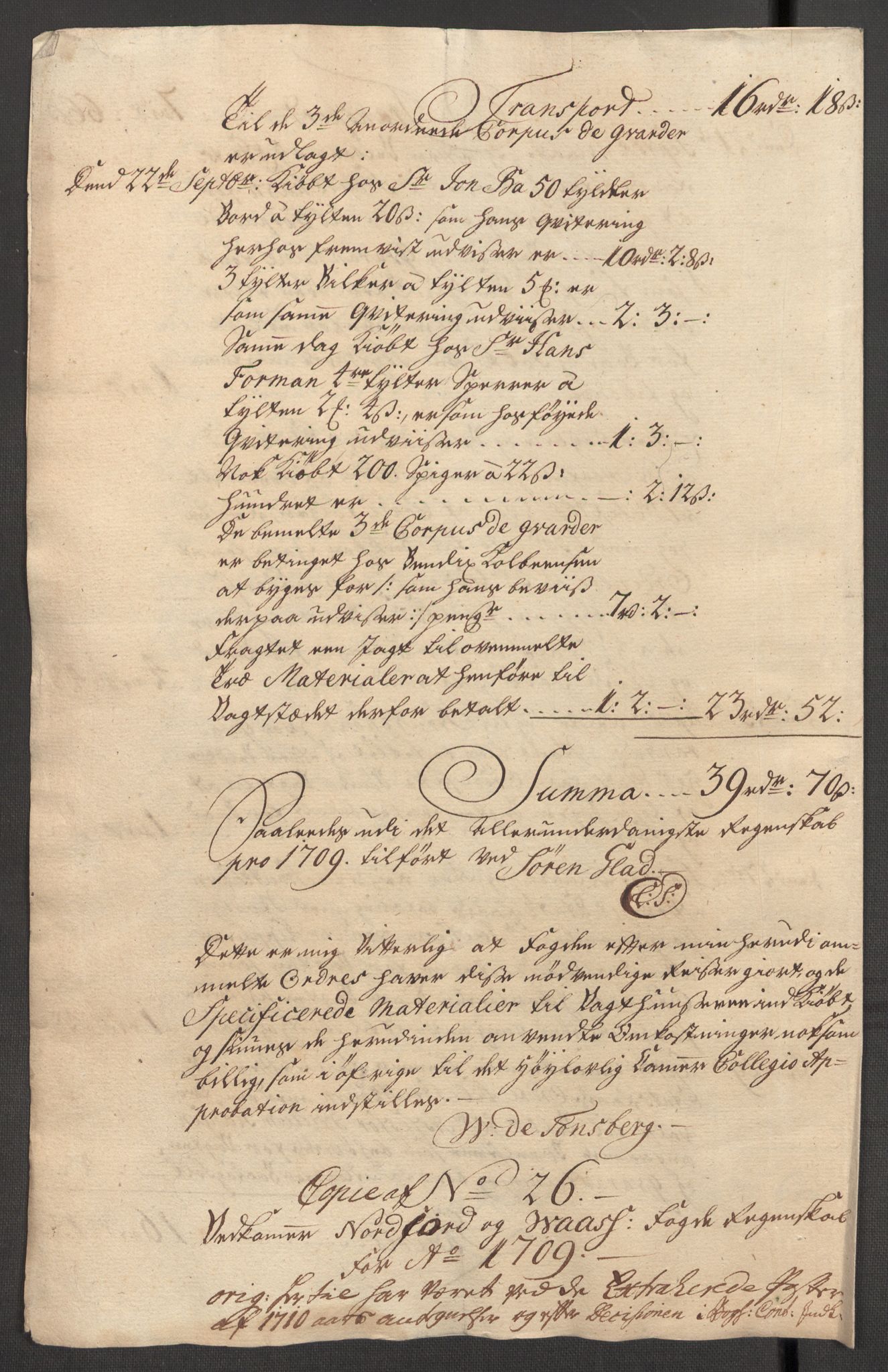 Rentekammeret inntil 1814, Reviderte regnskaper, Fogderegnskap, RA/EA-4092/R51/L3190: Fogderegnskap Nordhordland og Voss, 1709, p. 249