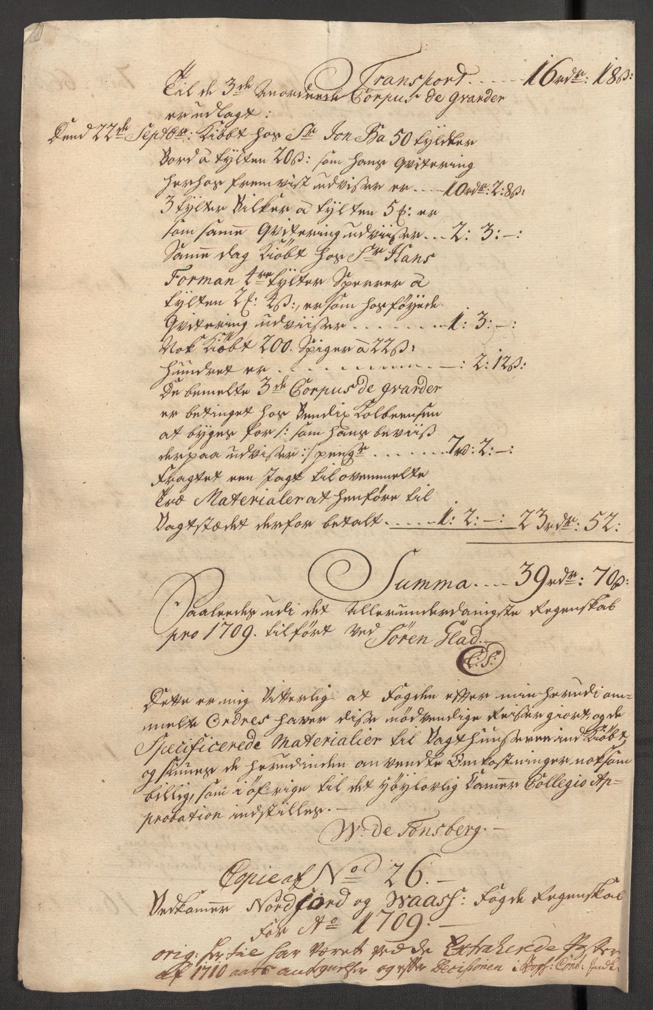 Rentekammeret inntil 1814, Reviderte regnskaper, Fogderegnskap, AV/RA-EA-4092/R51/L3190: Fogderegnskap Nordhordland og Voss, 1709, p. 249
