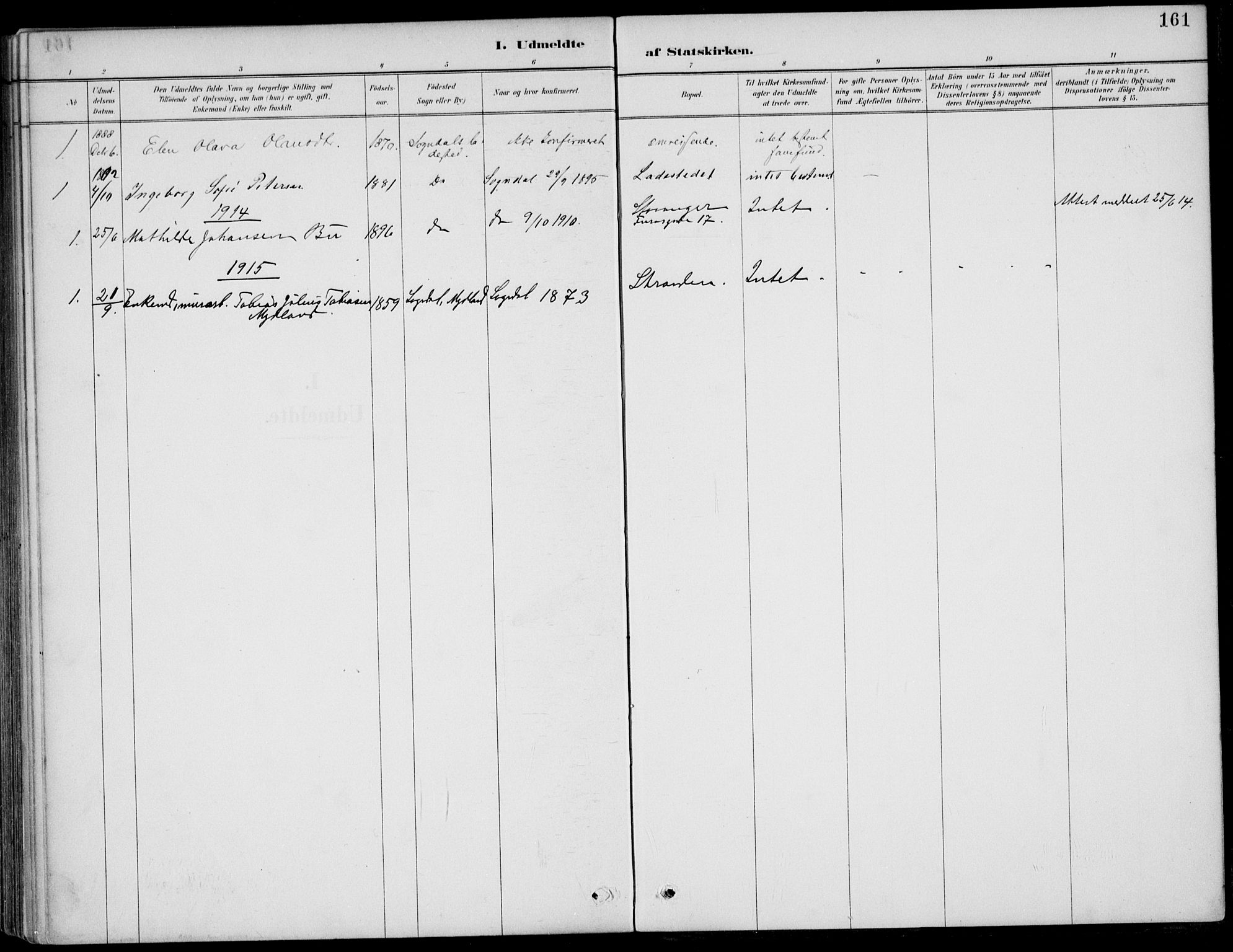 Sokndal sokneprestkontor, SAST/A-101808: Parish register (official) no. A 12, 1887-1927, p. 161