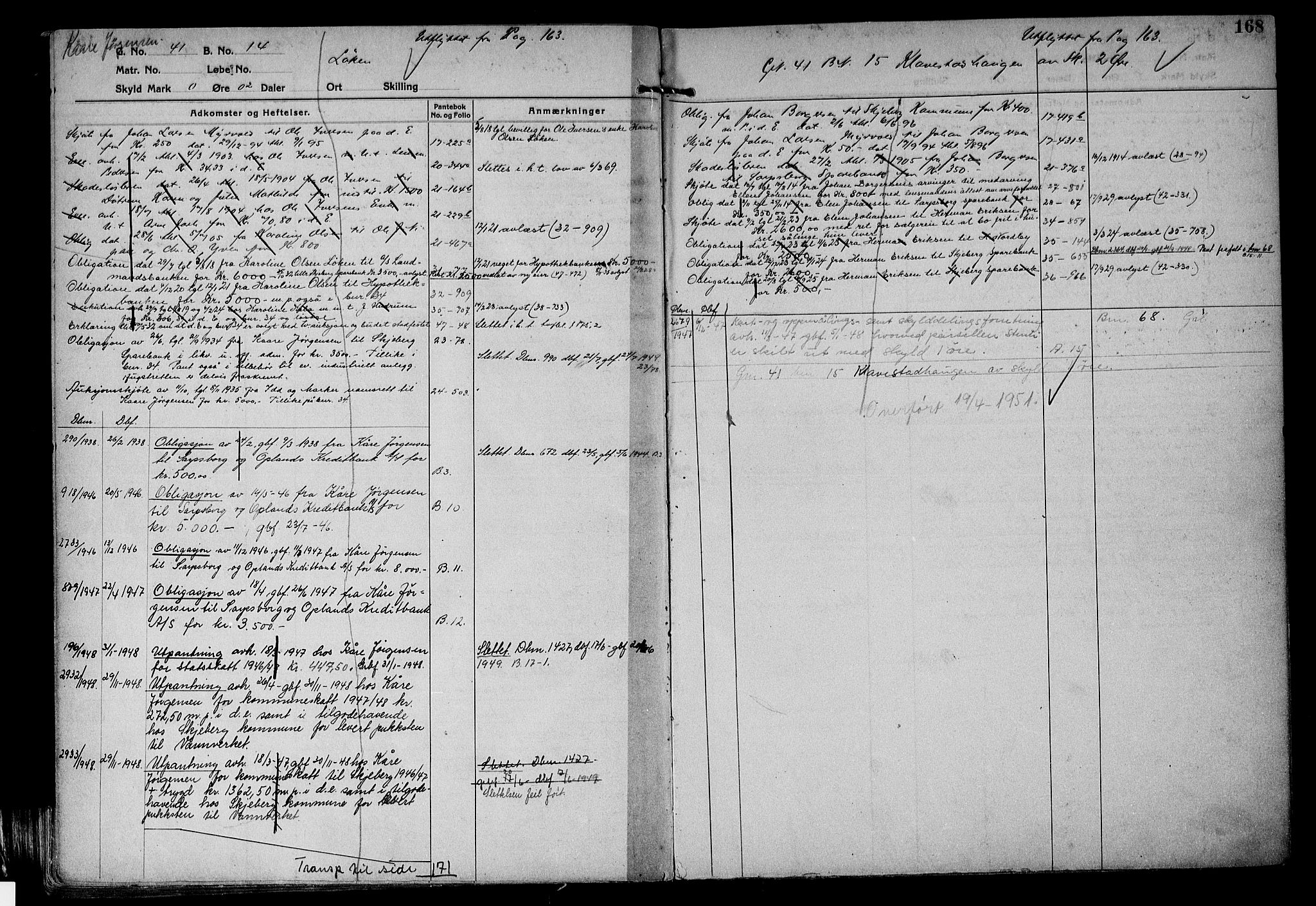 Tune sorenskriveri, AV/SAO-A-10470/G/Ga/Gab/Gabf/L0001: Mortgage register no. VI 1, 1782-1953, p. 168