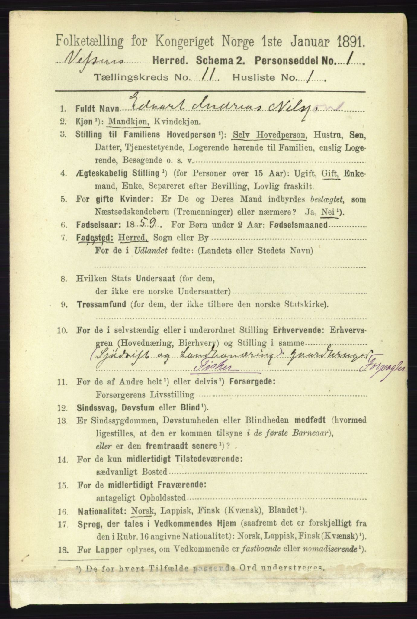 RA, 1891 census for 1824 Vefsn, 1891, p. 5664