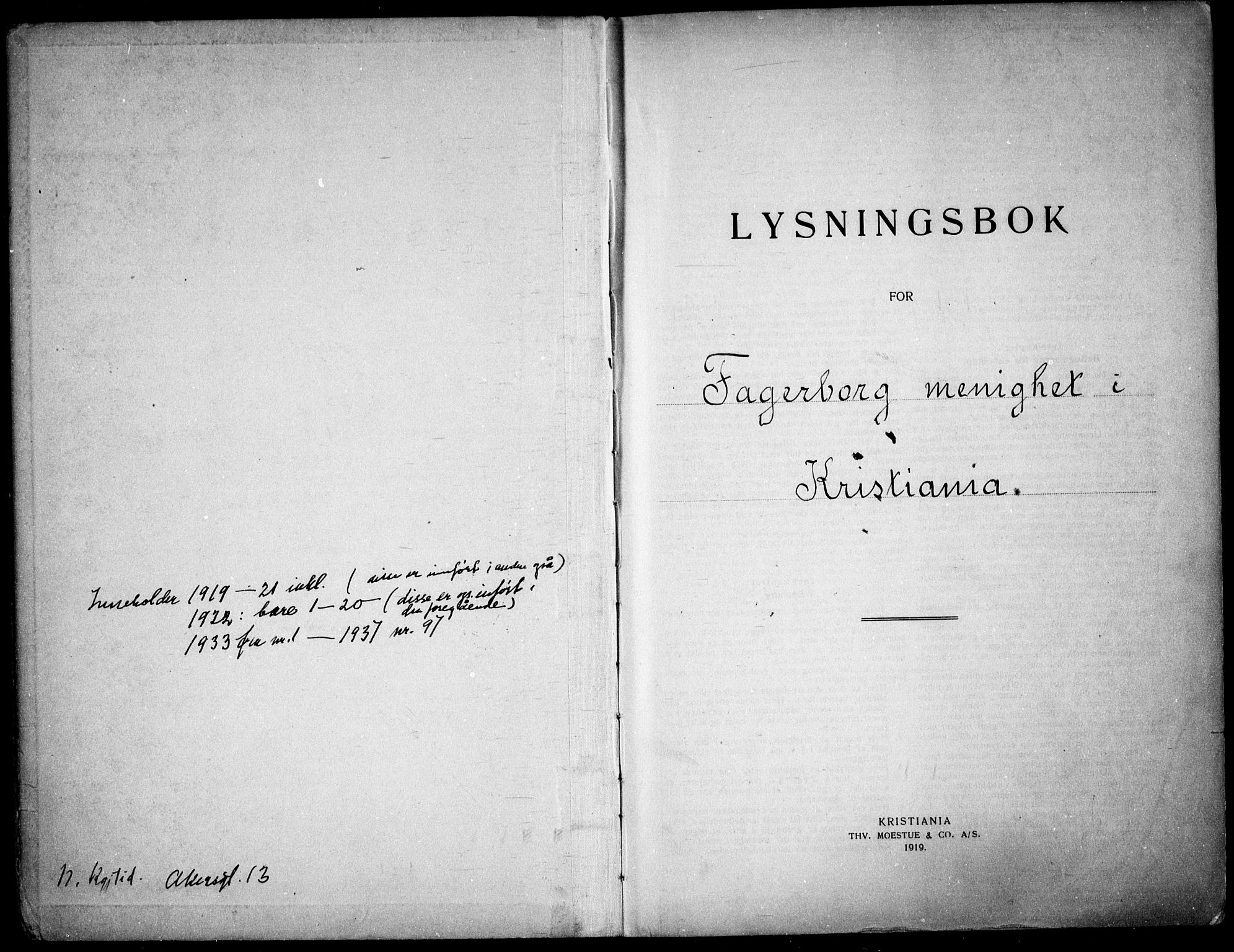 Fagerborg prestekontor Kirkebøker, AV/SAO-A-10844/H/Ha/L0004: Banns register no. 4, 1919-1937