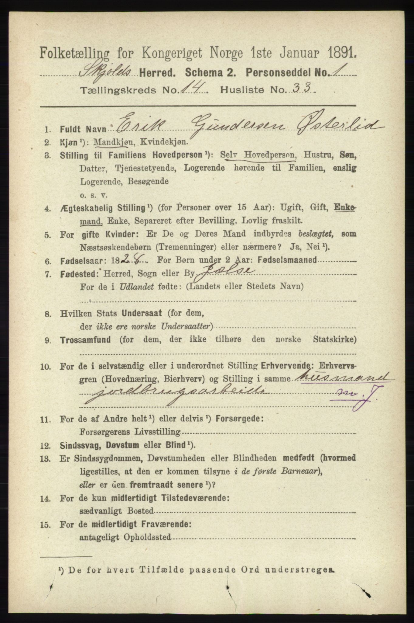 RA, 1891 census for 1154 Skjold, 1891, p. 2743