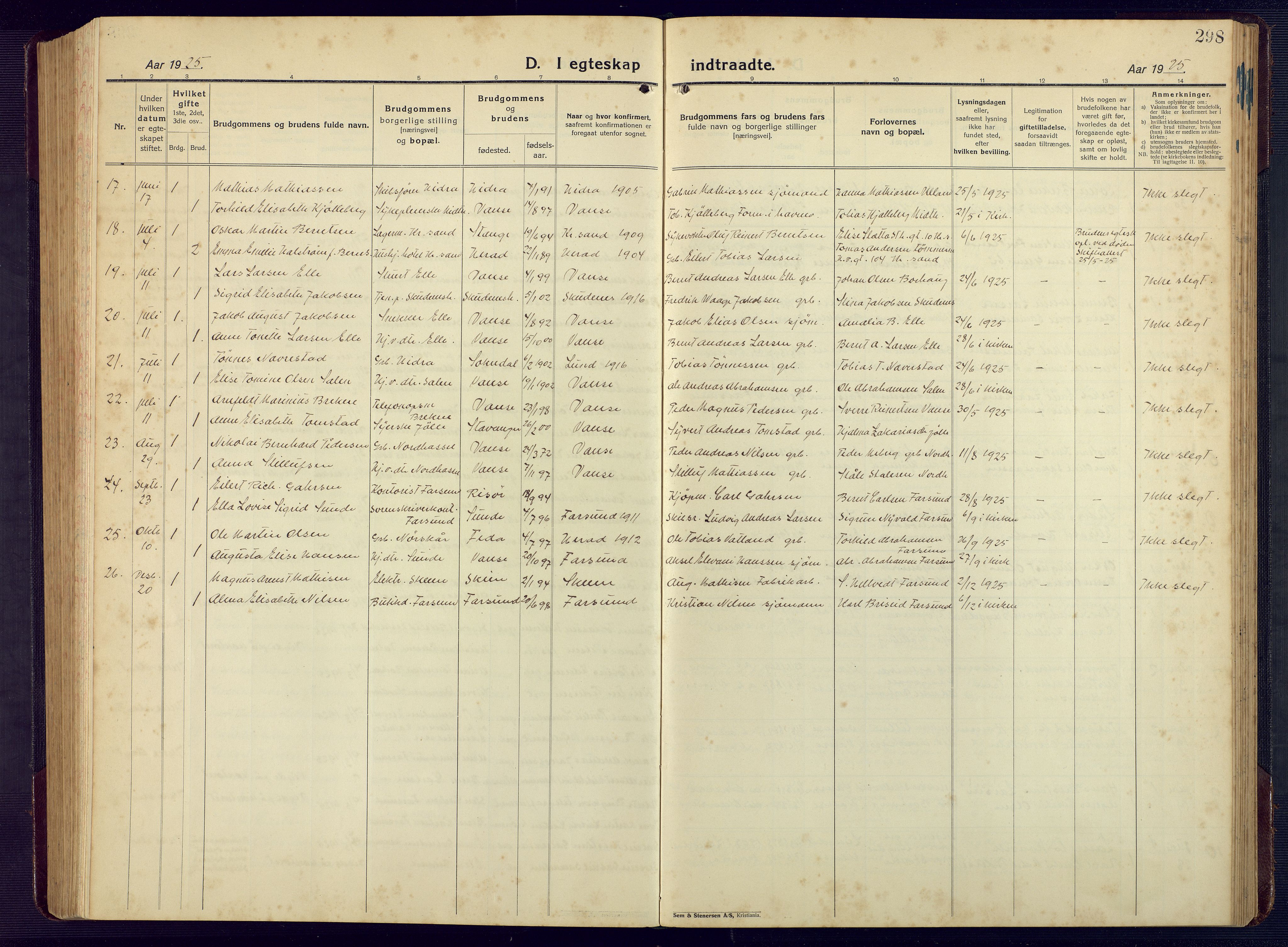 Lista sokneprestkontor, AV/SAK-1111-0027/F/Fb/L0006: Parish register (copy) no. B 6, 1924-1947, p. 298