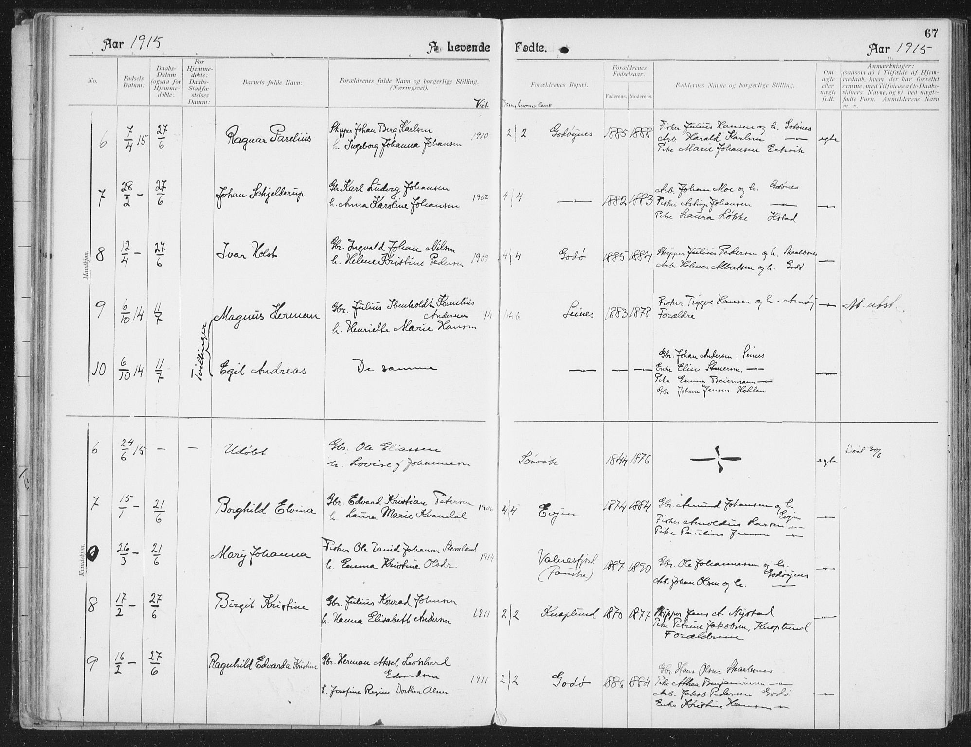 Ministerialprotokoller, klokkerbøker og fødselsregistre - Nordland, SAT/A-1459/804/L0081: Parish register (official) no. 804A02, 1901-1915, p. 67