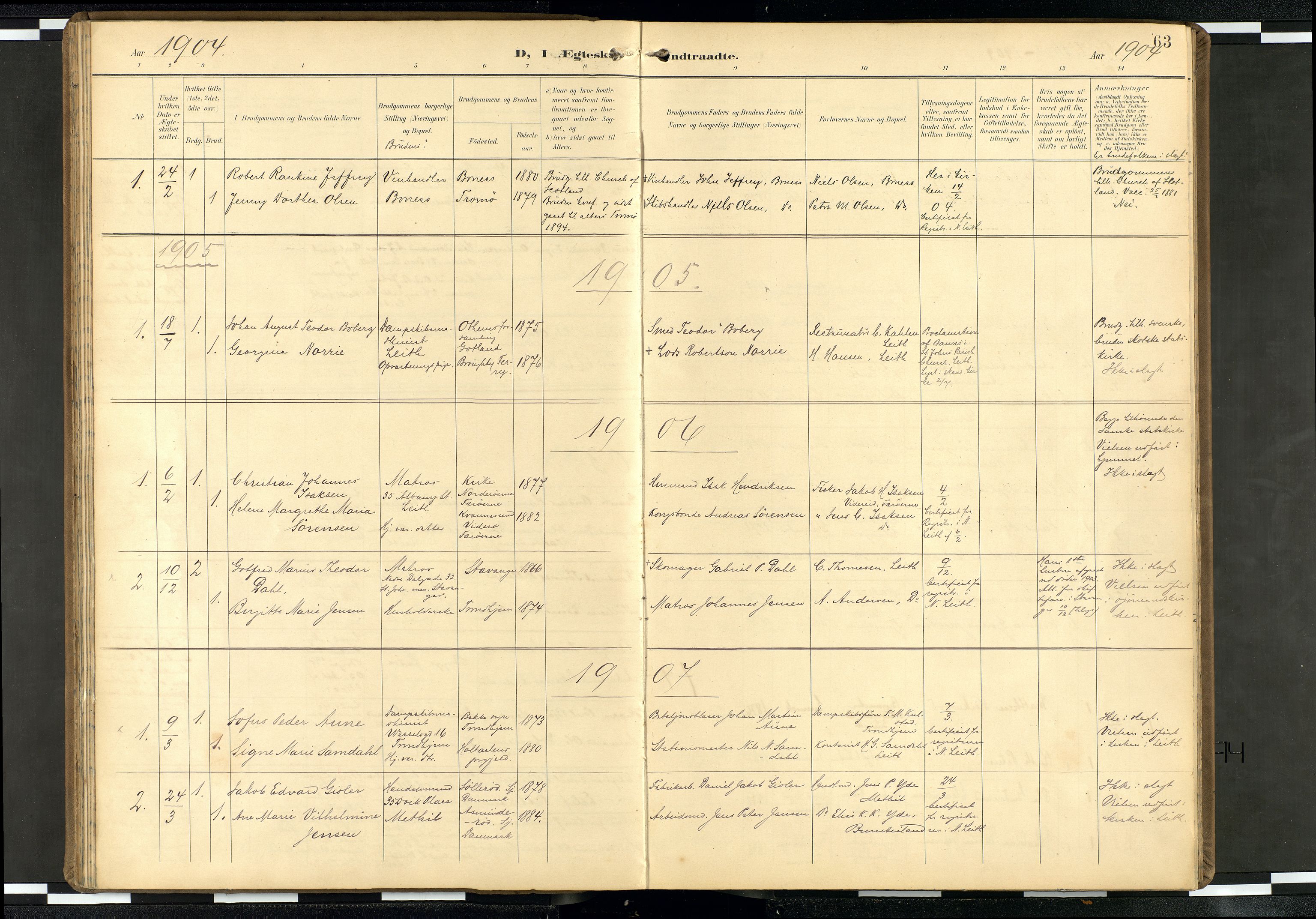 Den norske sjømannsmisjon i utlandet/Skotske havner (Leith, Glasgow), AV/SAB-SAB/PA-0100/H/Ha/Haa/L0004: Parish register (official) no. A 4, 1899-1949, p. 62b-63a