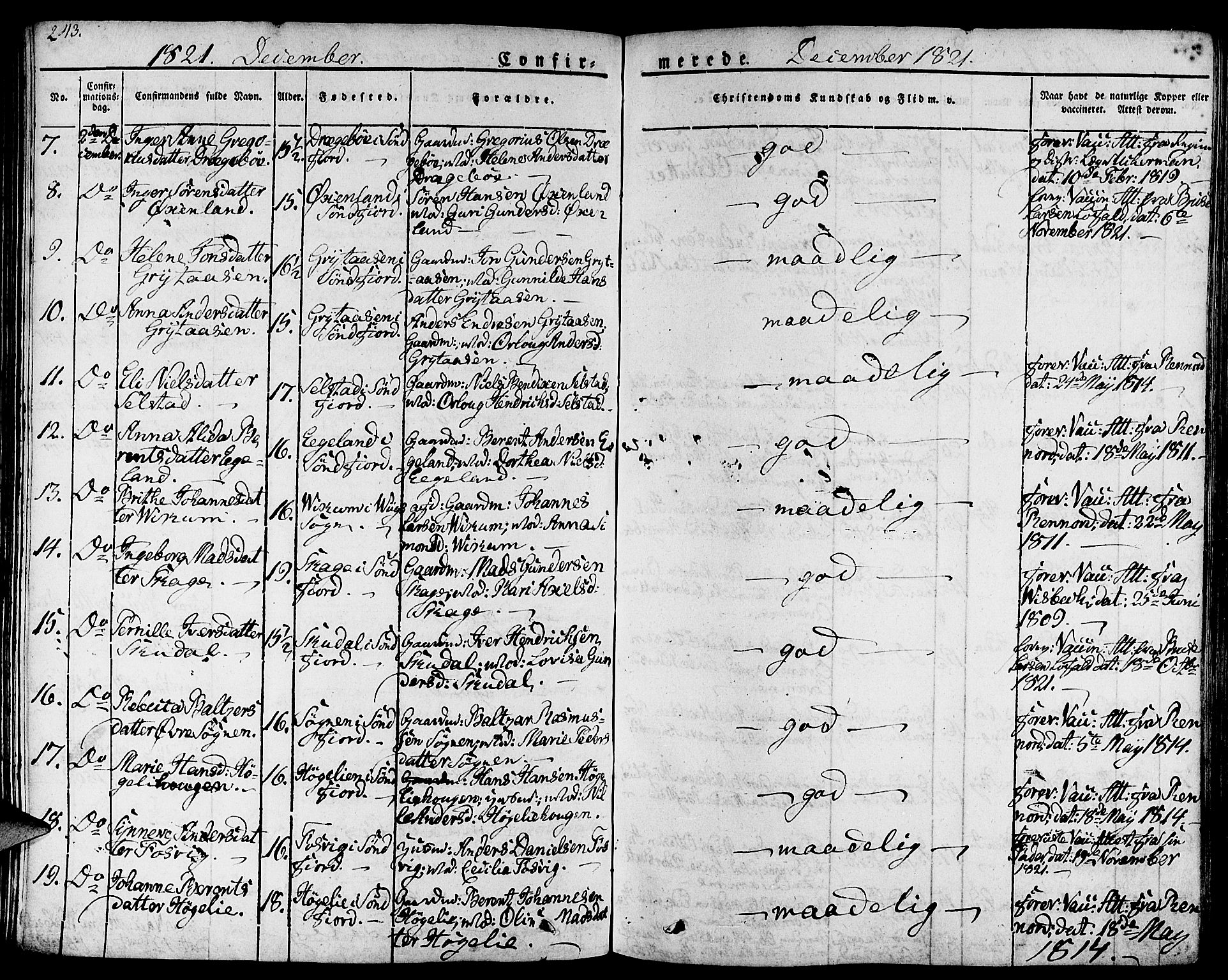 Gaular sokneprestembete, AV/SAB-A-80001/H/Haa: Parish register (official) no. A 3, 1821-1840, p. 243