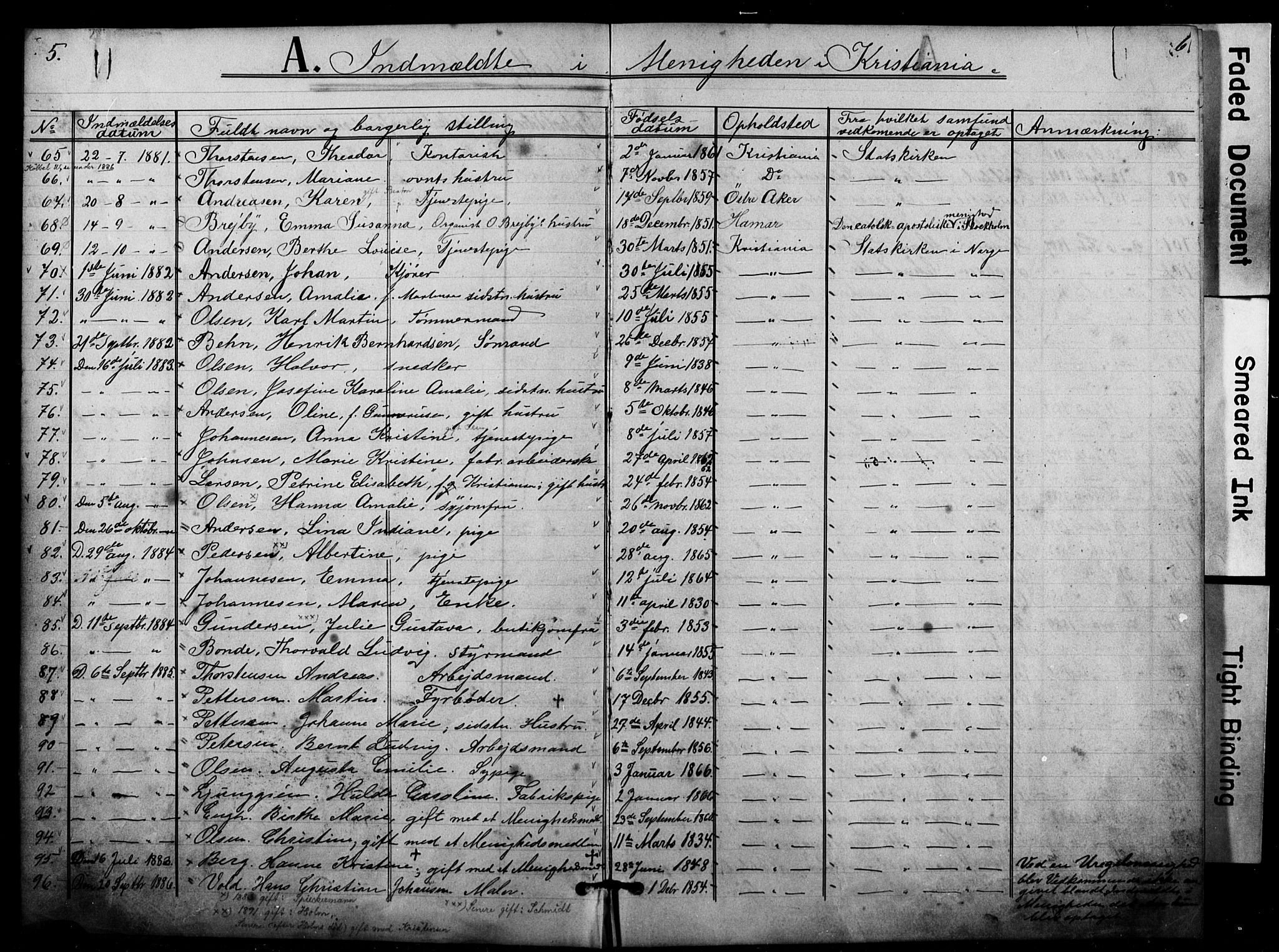 Den katolsk apostoliske menighet i Oslo , AV/SAO-PAO-0214/F/Fa/L0001: Dissenter register no. 1, 1877-1891, p. 5-6