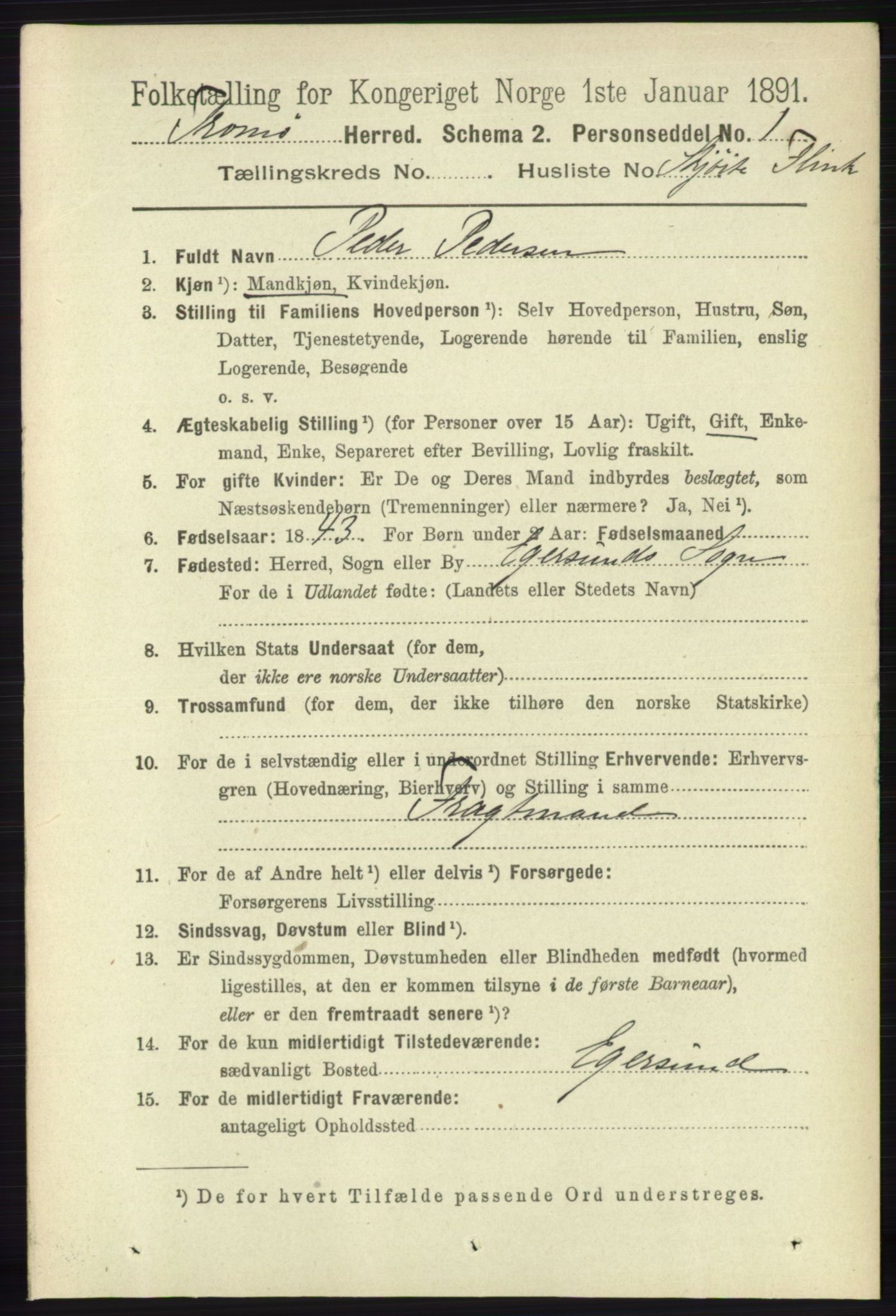 RA, 1891 census for 0921 Tromøy, 1891, p. 3038