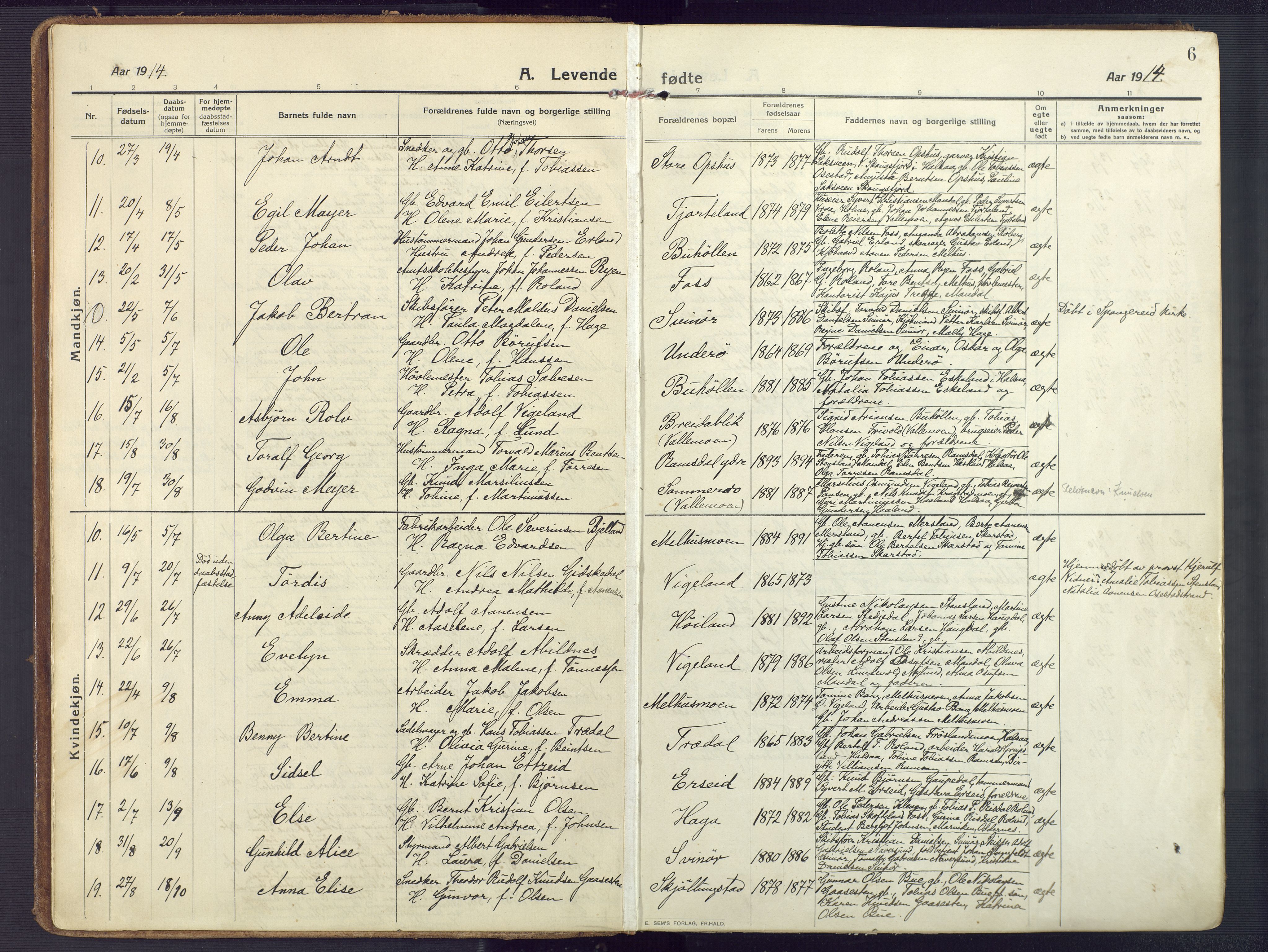 Sør-Audnedal sokneprestkontor, AV/SAK-1111-0039/F/Fa/Fab/L0011: Parish register (official) no. A 11, 1912-1938, p. 6