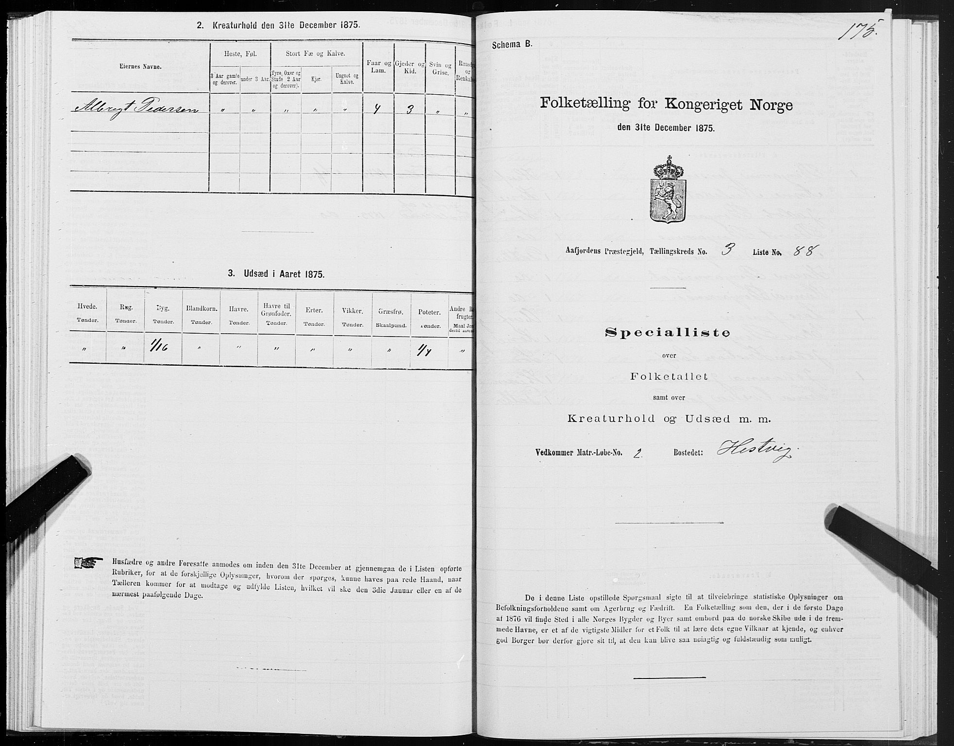 SAT, 1875 census for 1630P Aafjorden, 1875, p. 2175