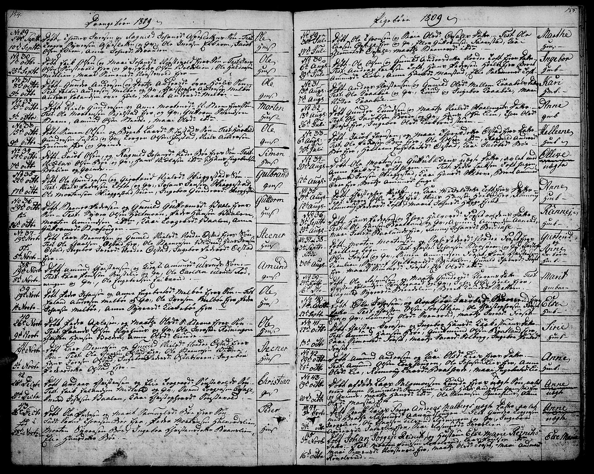 Gausdal prestekontor, AV/SAH-PREST-090/H/Ha/Haa/L0004: Parish register (official) no. 4, 1809-1817, p. 154-155