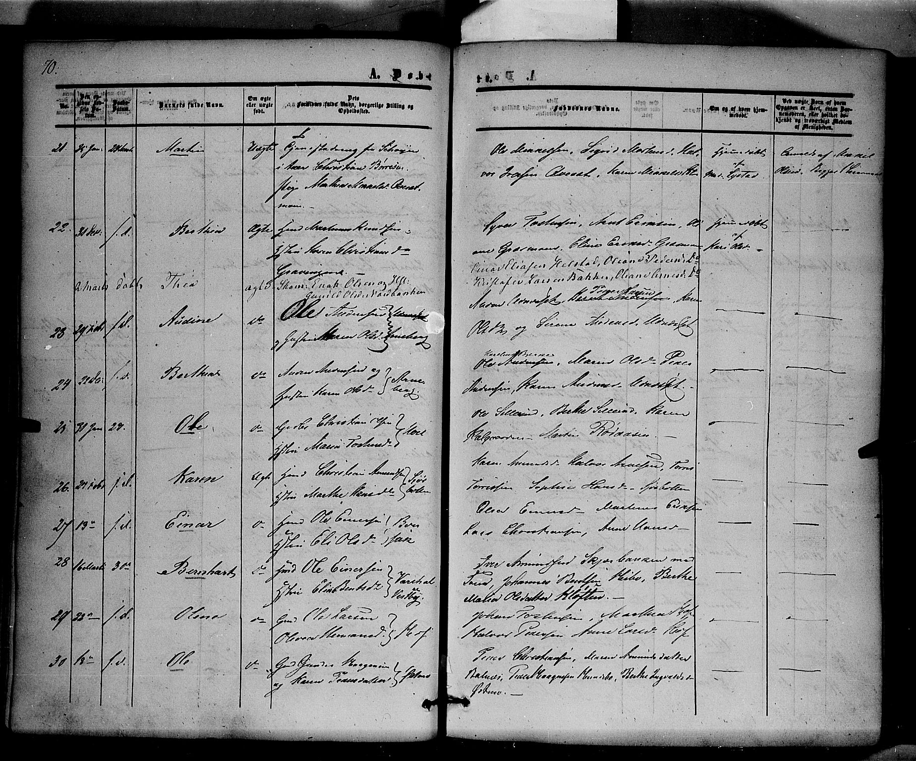 Hof prestekontor, AV/SAH-PREST-038/H/Ha/Haa/L0008: Parish register (official) no. 8, 1849-1861, p. 70