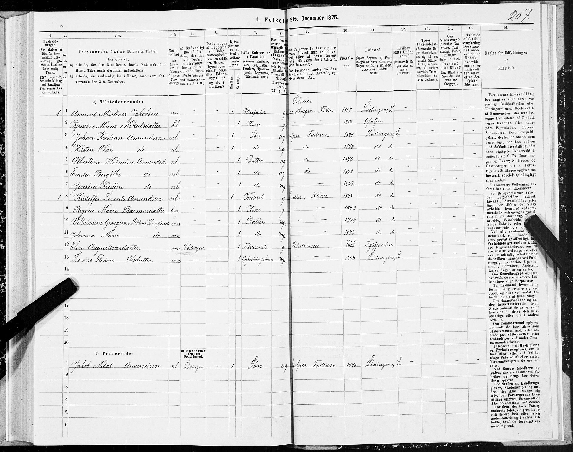 SAT, 1875 census for 1851P Lødingen, 1875, p. 2207