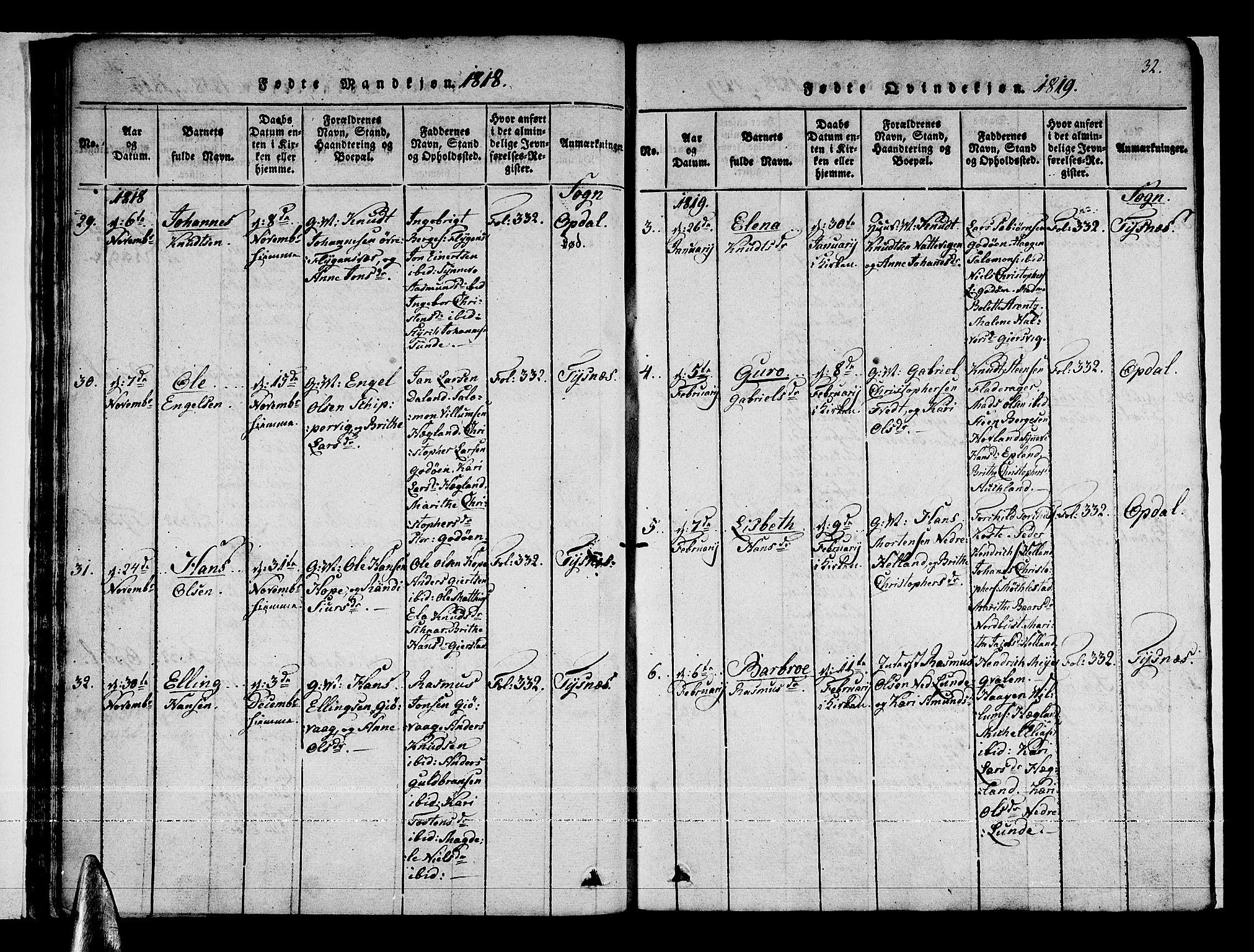 Tysnes sokneprestembete, AV/SAB-A-78601/H/Haa: Parish register (official) no. A 7, 1816-1826, p. 32