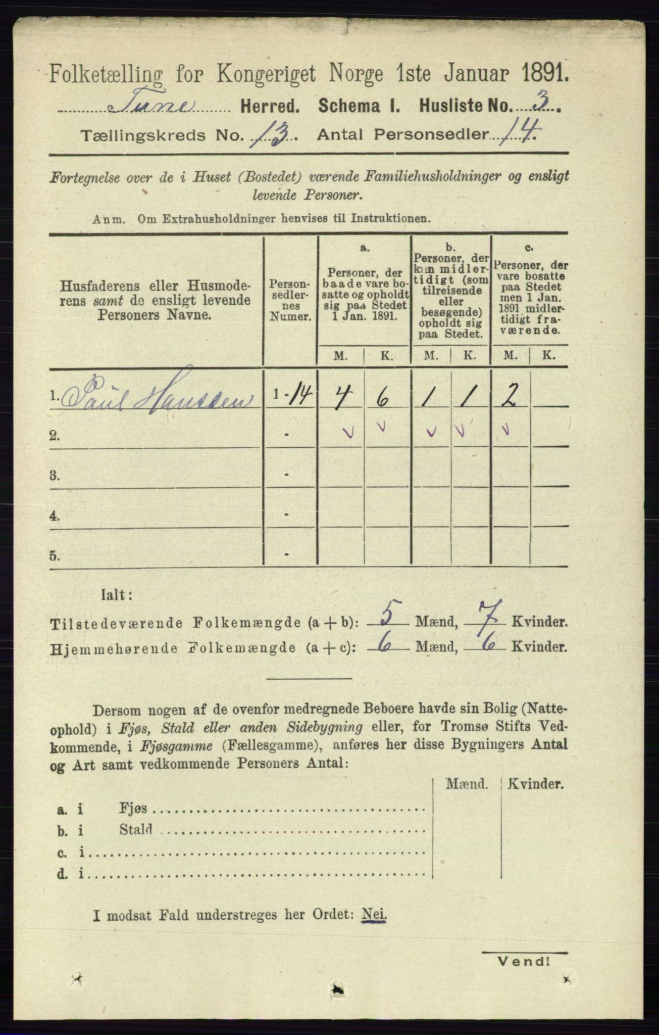 RA, 1891 census for 0130 Tune, 1891, p. 7542