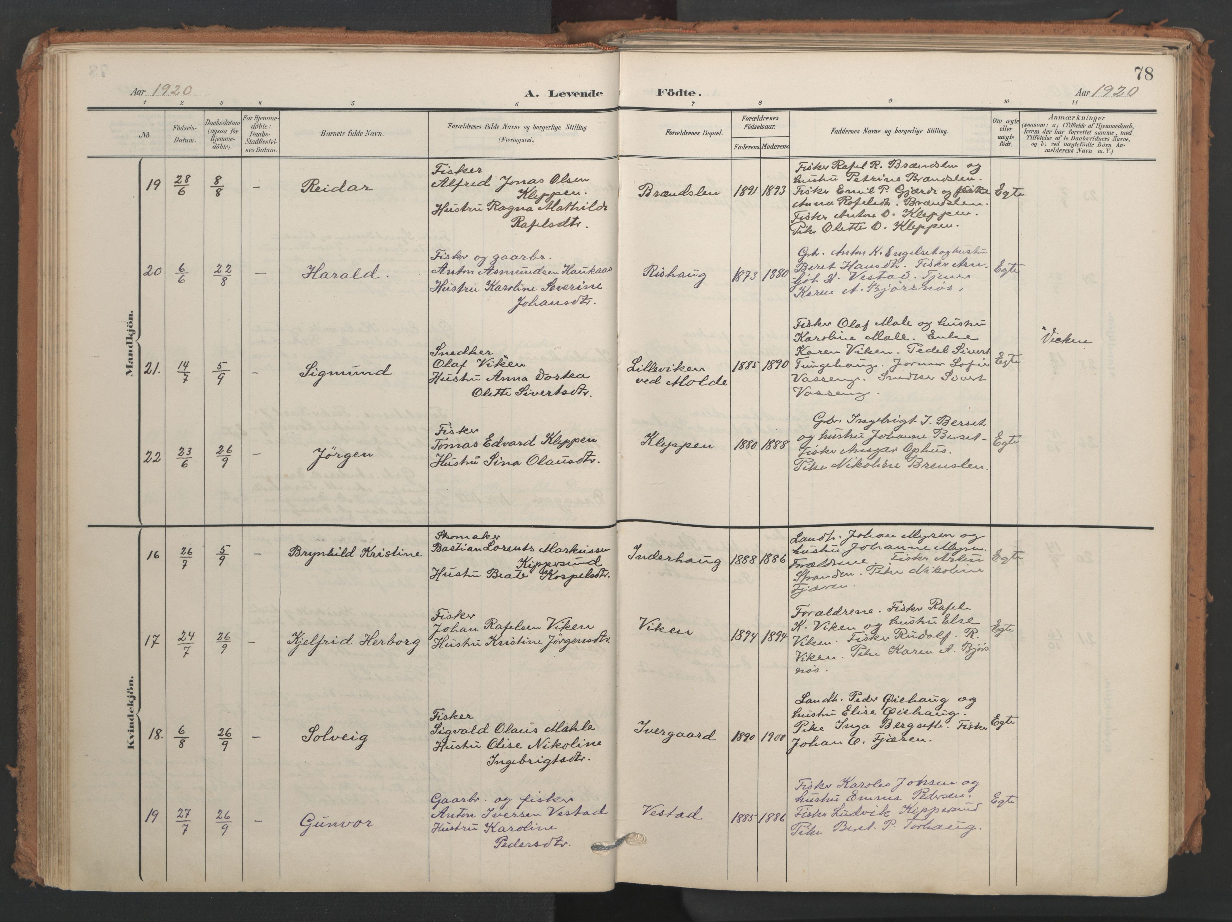 Ministerialprotokoller, klokkerbøker og fødselsregistre - Møre og Romsdal, AV/SAT-A-1454/566/L0771: Parish register (official) no. 566A10, 1904-1929, p. 78