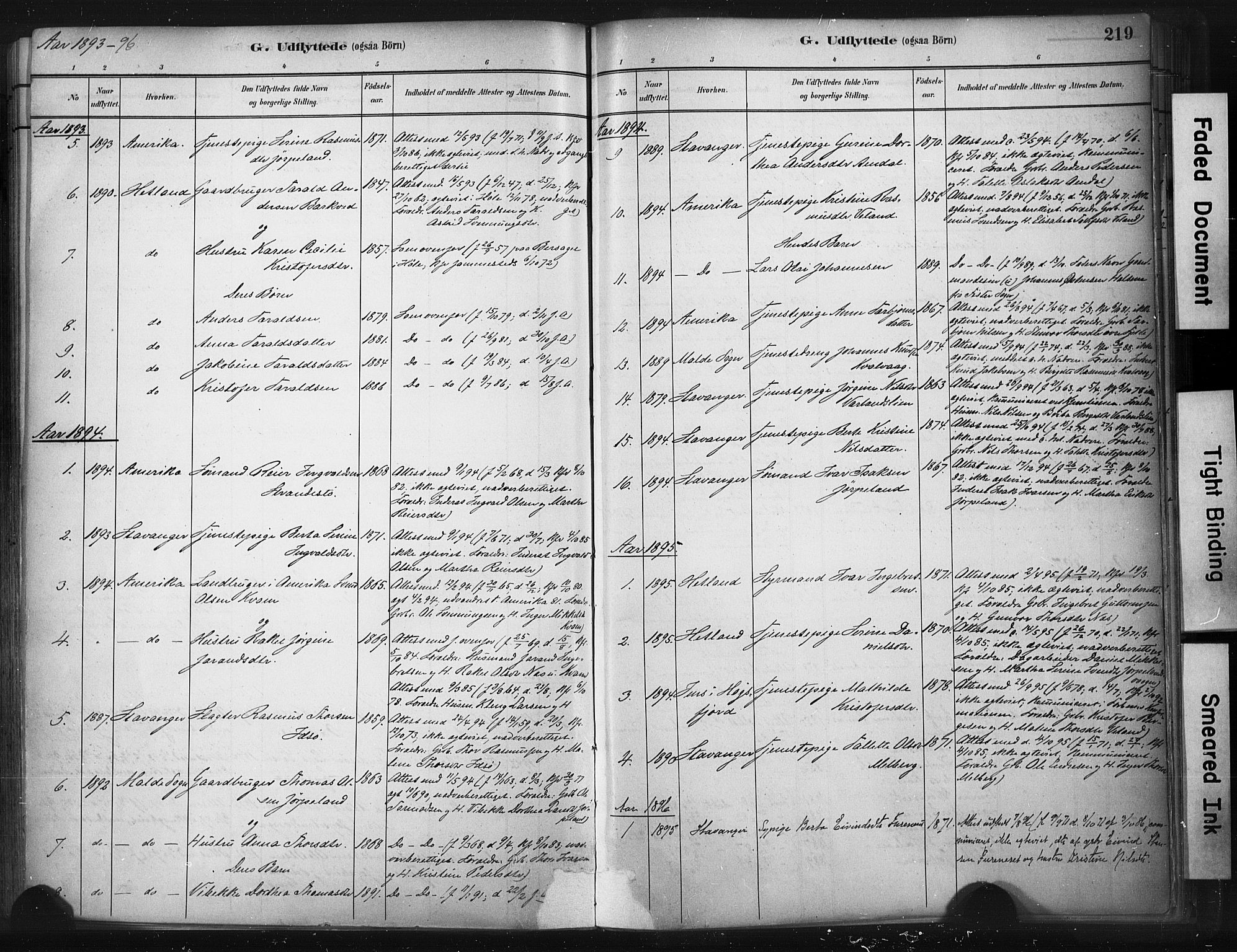 Strand sokneprestkontor, SAST/A-101828/H/Ha/Haa/L0010: Parish register (official) no. A 10, 1882-1929, p. 219