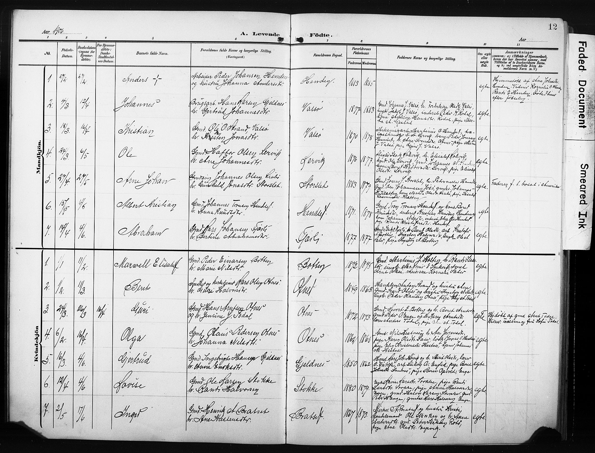 Ministerialprotokoller, klokkerbøker og fødselsregistre - Møre og Romsdal, AV/SAT-A-1454/580/L0927: Parish register (copy) no. 580C02, 1904-1932, p. 12